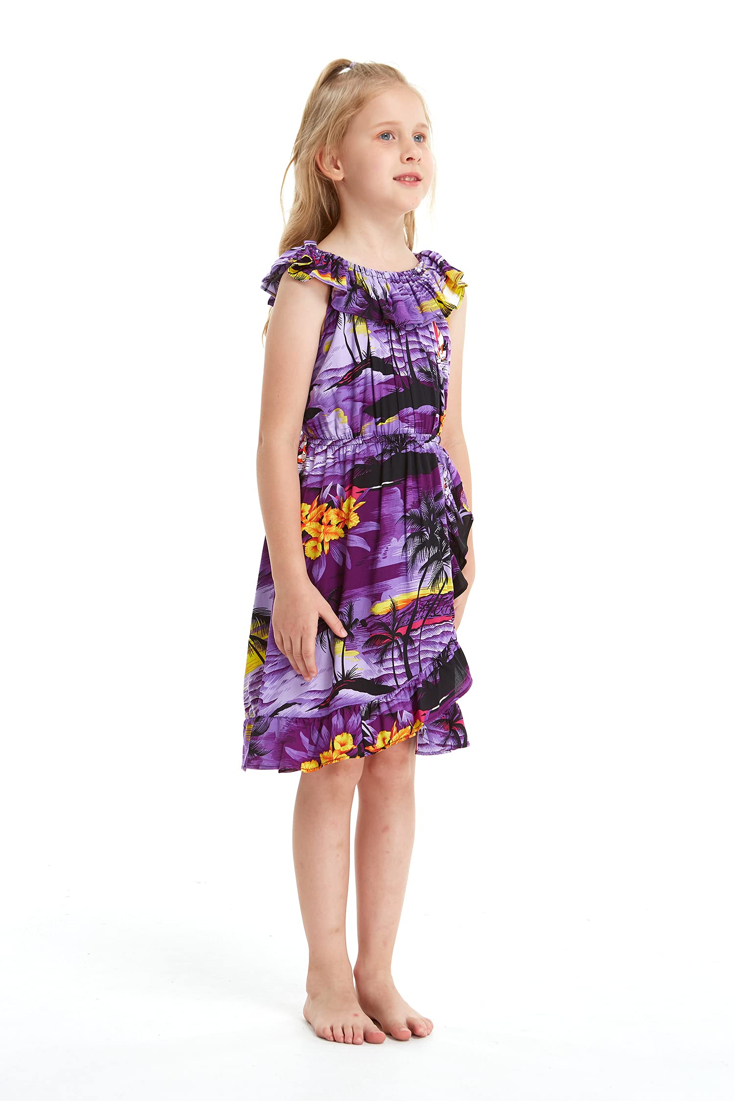 Sunset Hawaiian Luau Dress with Ruffle Wrap for Girls | Beach Party