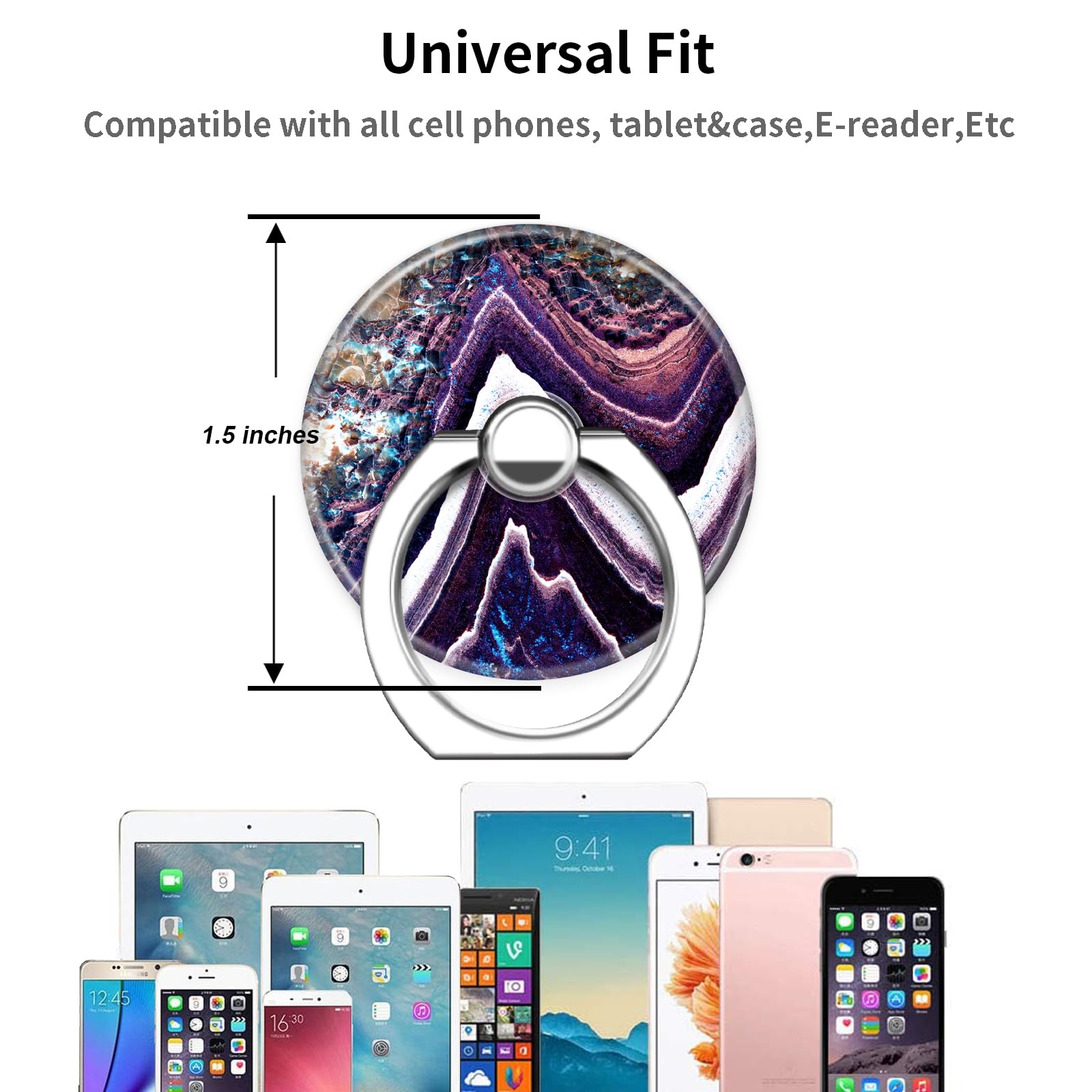 Printed Marble Purple Phone Holder Ring Grip - Finger Ring Stand for Cell Phone & Tablet - Perfect for Hands-Free Viewing, Gaming, and Selfies