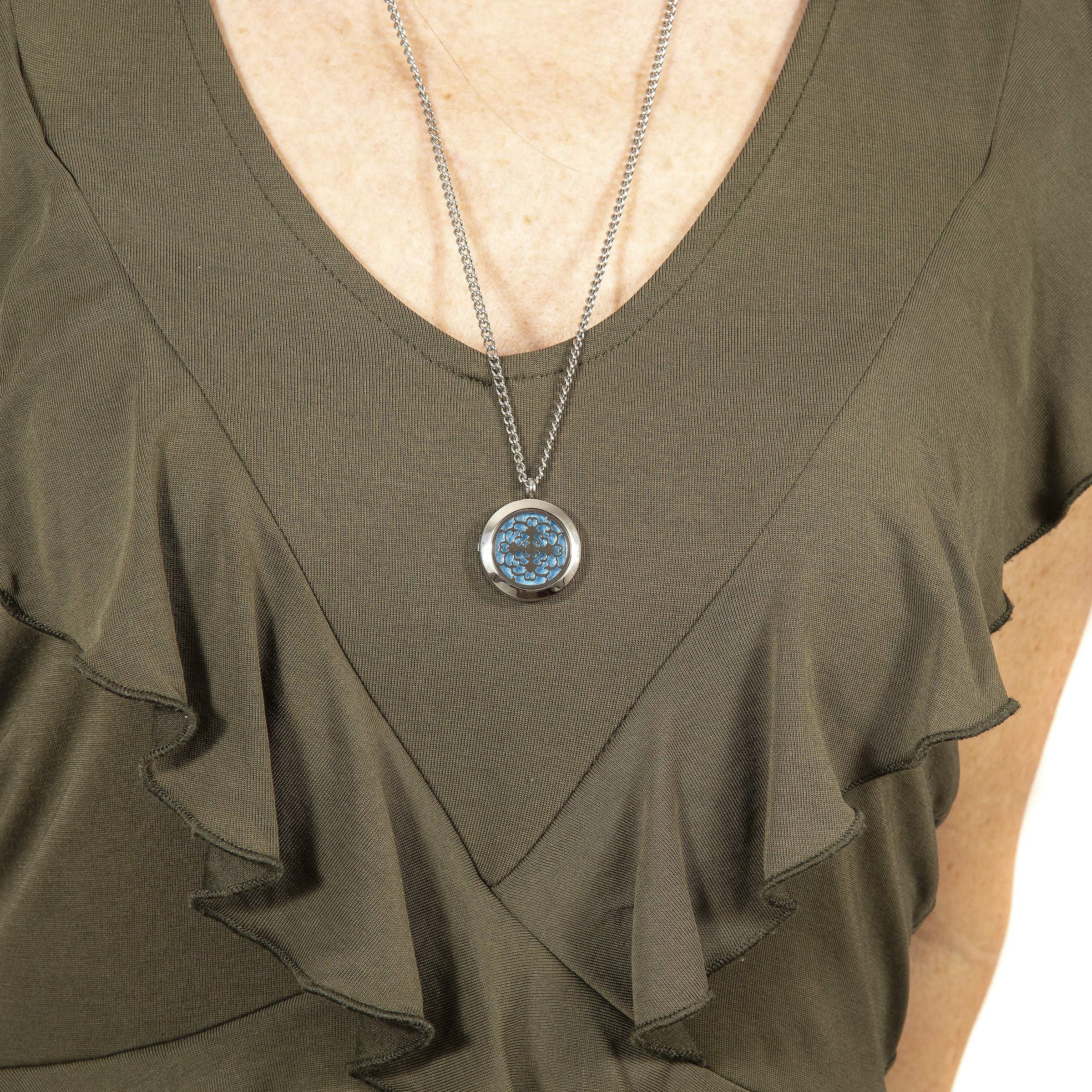 Wild Essentials Cross Necklace Essential Oil Diffuser Kit with Lavender, Lemongrass, Peppermint & Orange Oils - 12 Refill Pads, Calming Aromatherapy Gift Set, Customizable Color Changing Perfume Jewelry - Perfect for Meditation, Yoga, Stress Relief & Home Spa Relaxation