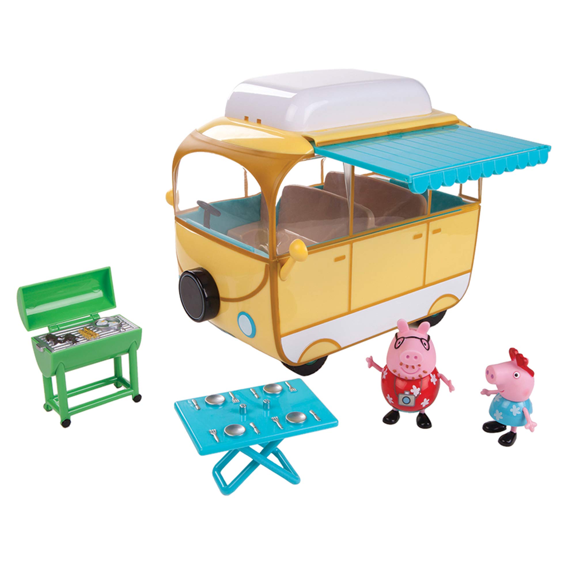 Peppa Pig Family Campervan Camping Playset - 5-Piece Toy Set with Peppa & Daddy Pig Figures, Camper Vehicle, Picnic Table & Grill - Perfect Gift for Toddlers Ages 2+ - Great for Pretend Play, Outdoor Adventures & Birthday Presents