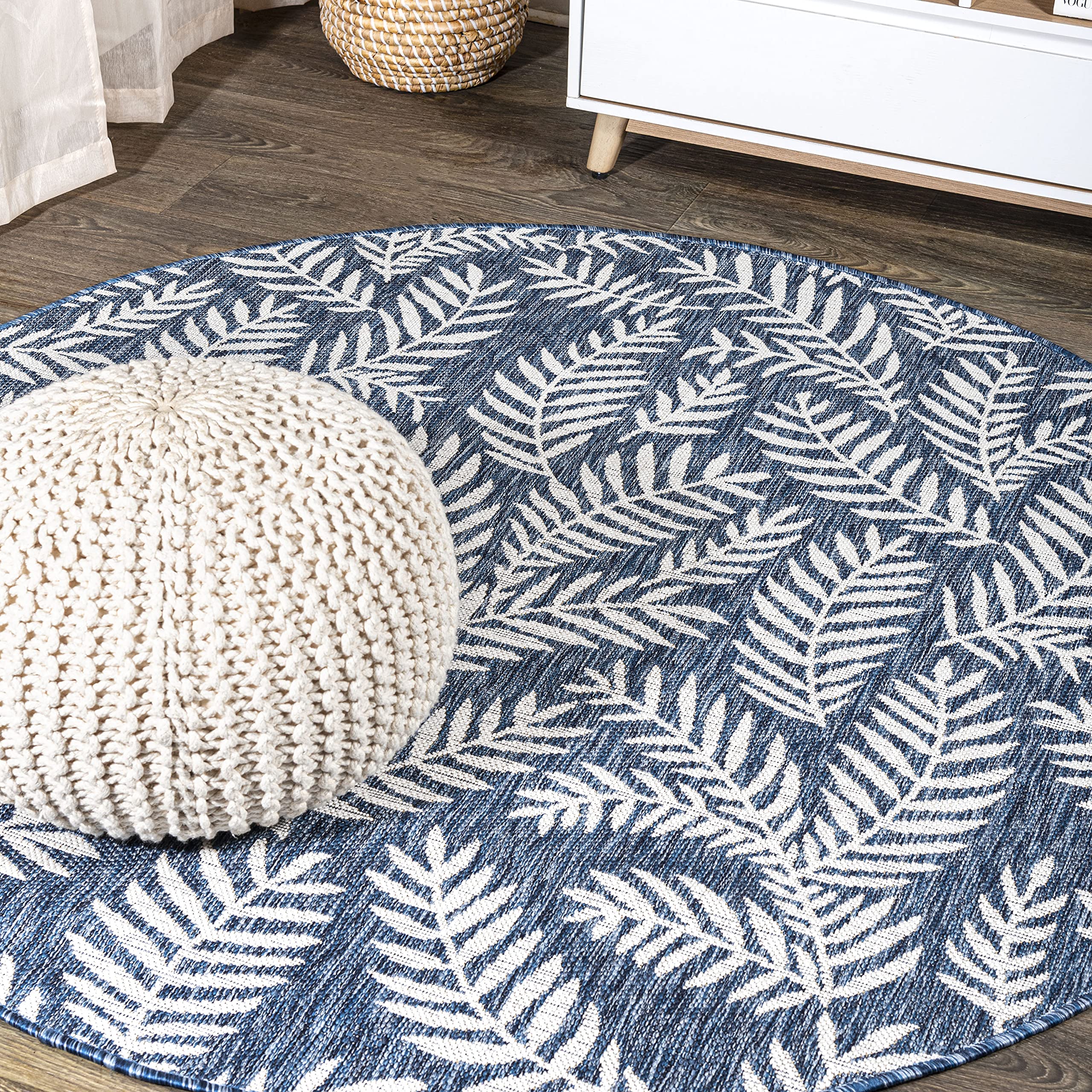 JONATHAN Y SMB119B-5R Coastal Floral Indoor Outdoor Area Rug - 5' Round Non-Shedding Easy-Clean Navy/Ivory - Perfect for Bedroom, Kitchen, Backyard & Patio Decor