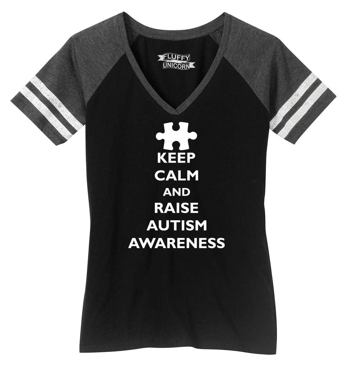 Funny Autism Awareness T-Shirt for Women - Keep Calm and Raise Awareness V-Neck Tee - Perfect for Casual Wear, Fundraising Events & Autism Support Groups