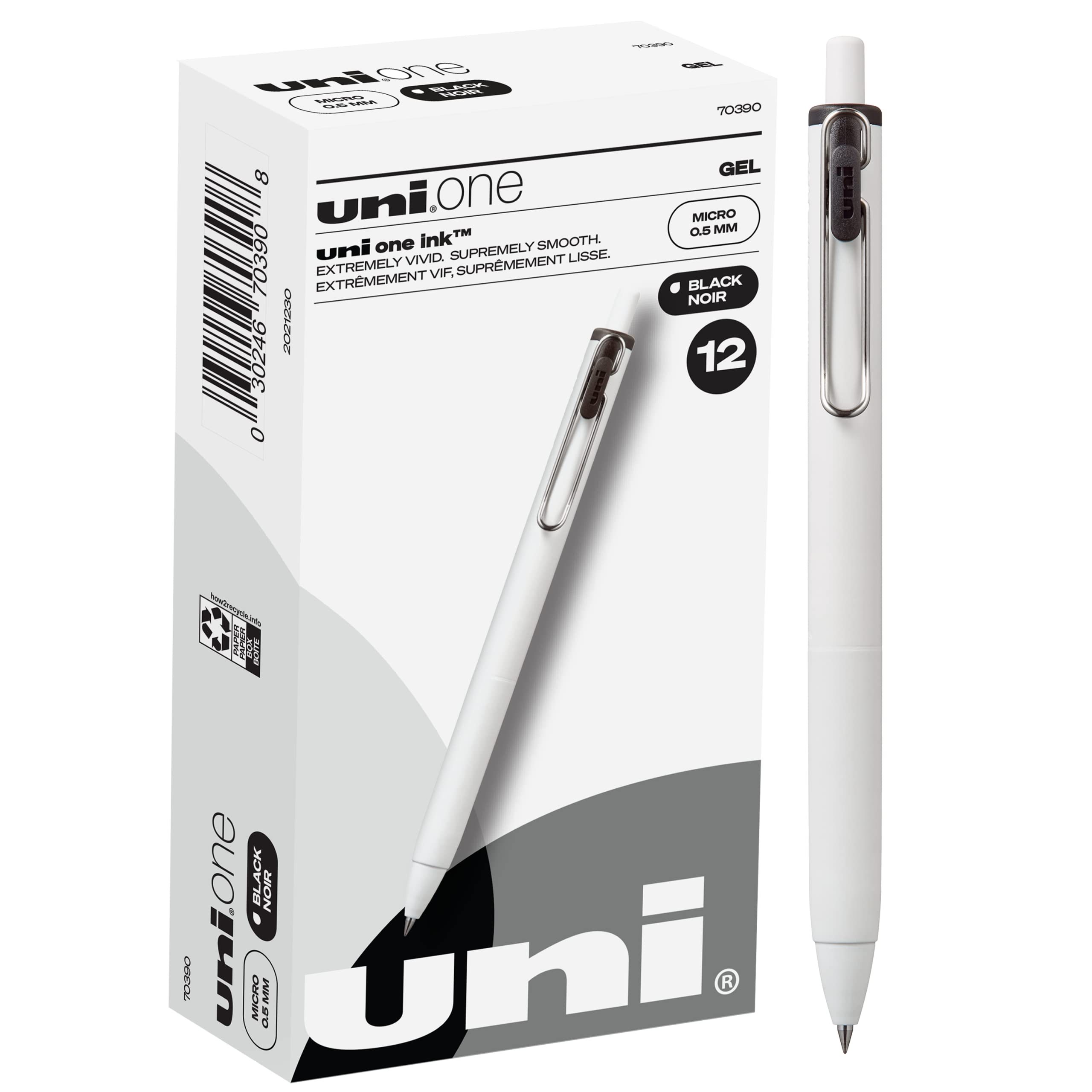 Uniball One Gel Pen, 12 Black Pens, 0.5mm Micro Point Fine Tip, Smooth Writing Gel Ink Pens for Journaling, Note Taking & Office Work - Bulk Pack of Premium Ballpoint Pens for School, Business & Home Office Supplies