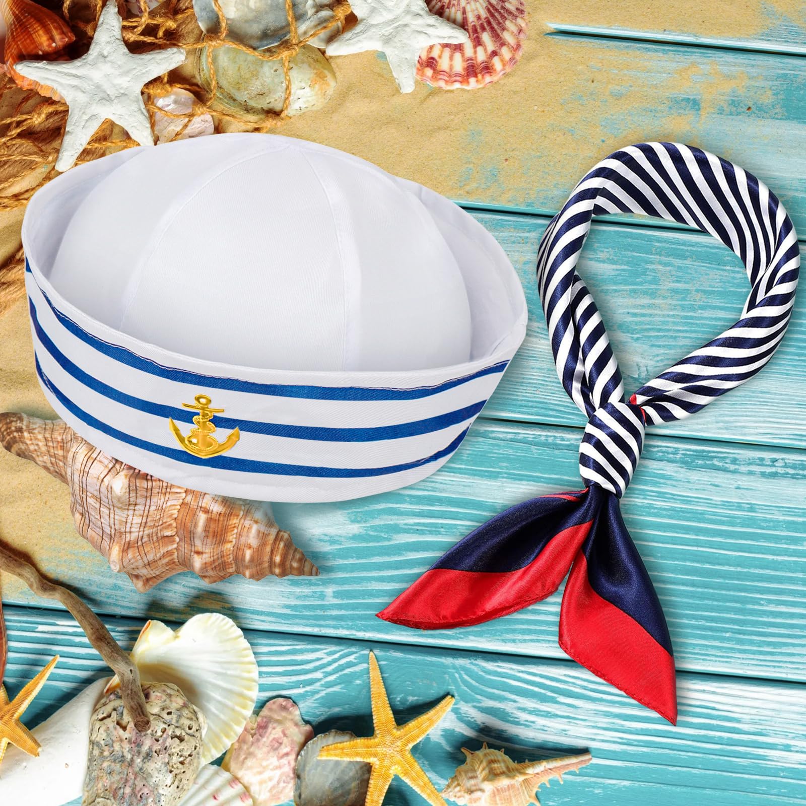 Premium Yacht Captain Hat & Sailor Scarf Set with Sunglasses & Temporary Tattoos - Nautical Costume for Men & Women - Perfect for Boat Parties, Halloween, and Themed Events