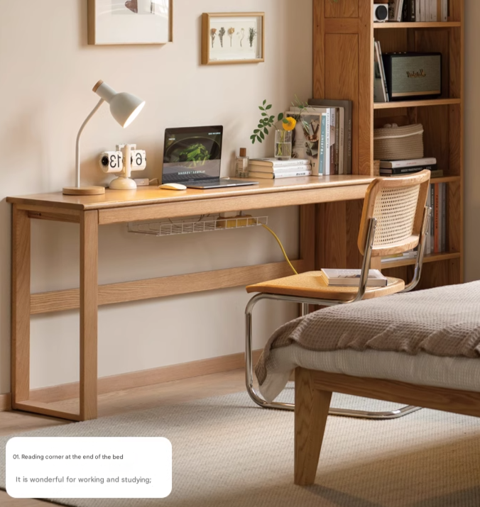 Solid Oak and Poplar Wood Office Desk - Long Executive Workstation for Home & Office - Perfect for Remote Work, Study, and Professional Workspaces
