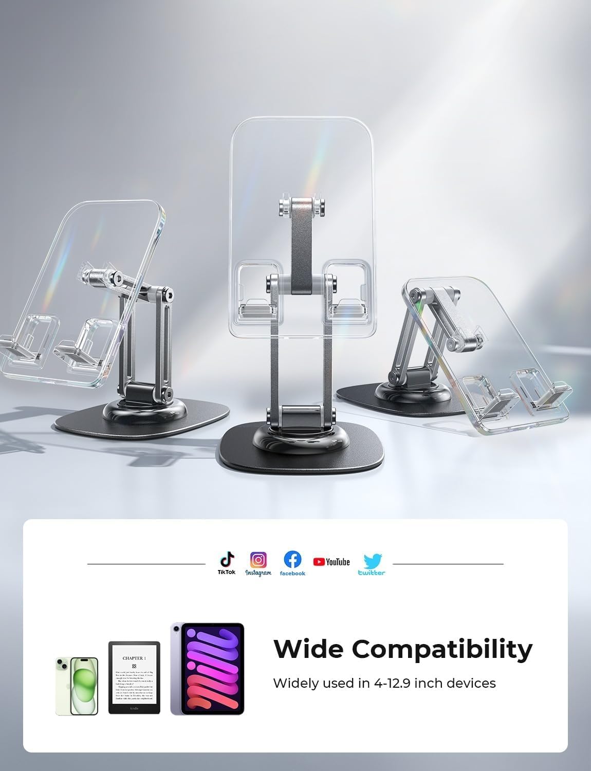 LISEN Acrylic Phone Stand for Desk - Adjustable Cell Phone Holder for iPhone & Android (4-11 Inch) - Cute Office Accessories for Women, Perfect for Cubicle, Home Desk & Video Calls