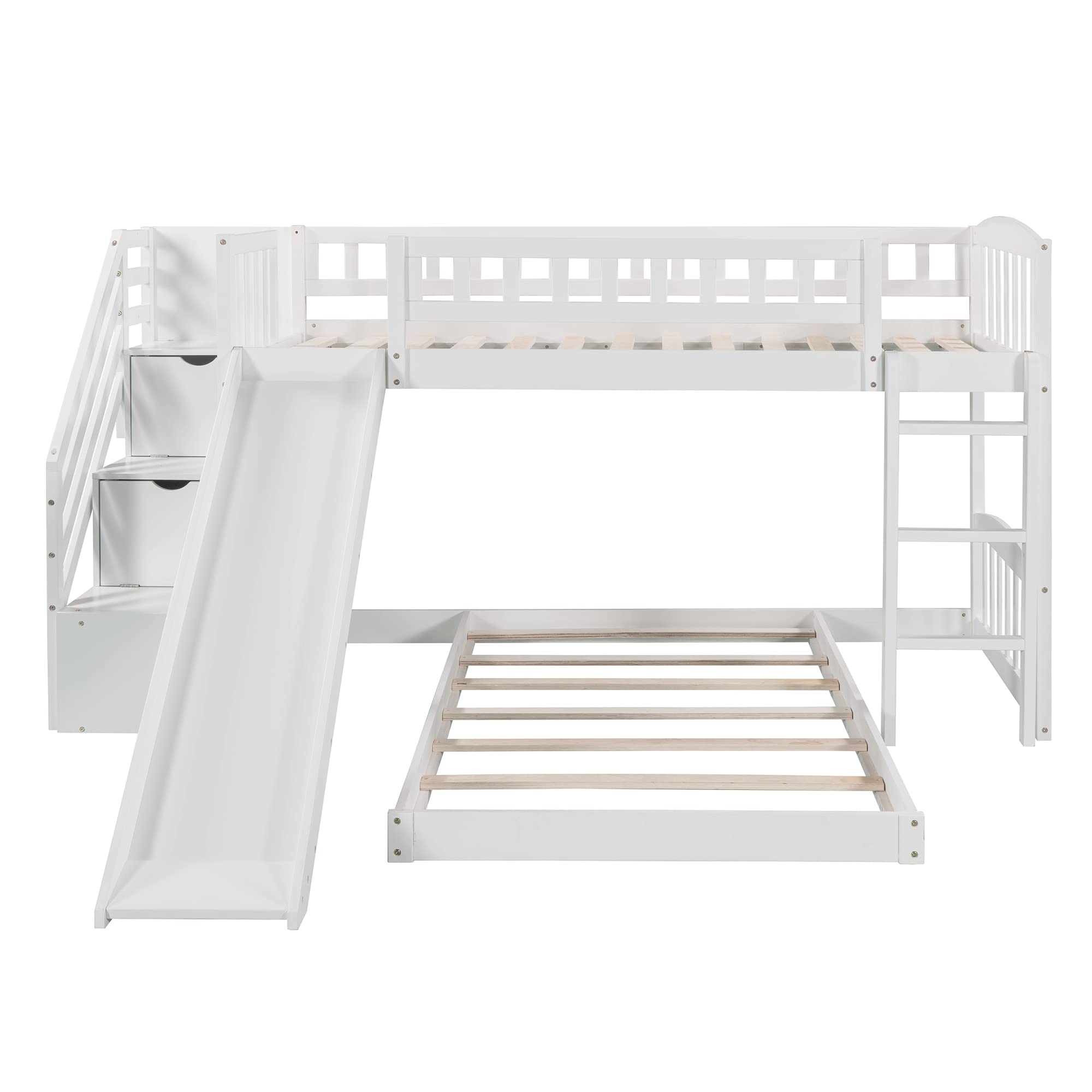 Twin Size Low Loft Bed with Convertible Slide - Twin over Twin Bunk Bed with 2 Drawers & Stairs for Kids, Boys & Girls | Space-Saving Kids Bedroom Furniture for Small Rooms & Shared Sibling Spaces