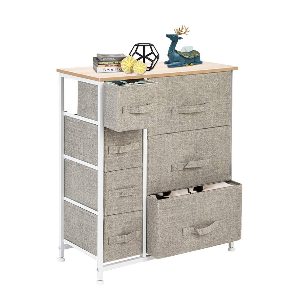 Lazyspace 7-Drawer Dresser - Sturdy Steel Frame & Wood Top Storage Tower with Easy Pull Fabric Bins | Bedroom, Closet, Office & Hallway Organization | Linen/Natural Finish for Modern Home Decor