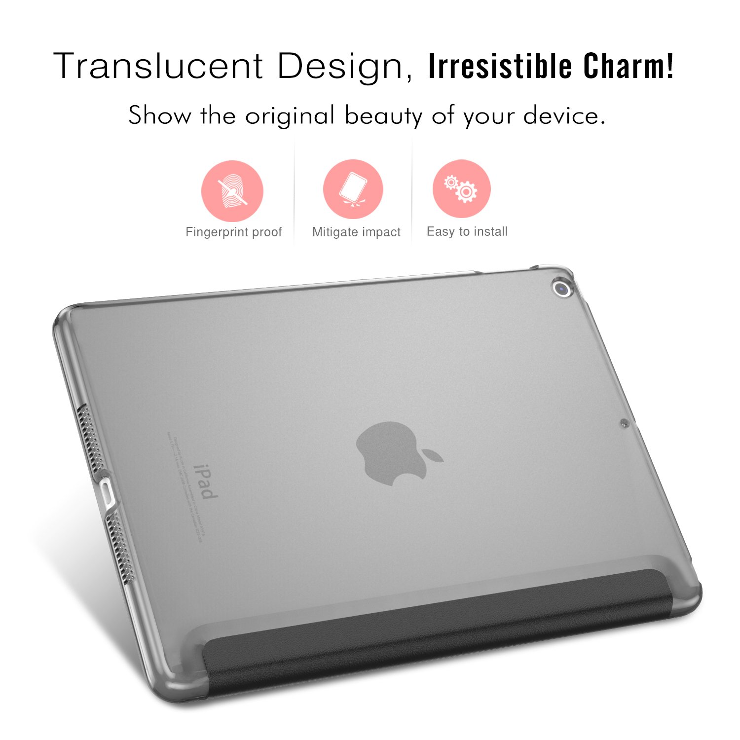 MoKo Slim Lightweight Smart Shell Stand Cover for iPad 9.7 Inch (6th/5th Gen 2018/2017) - Translucent Frosted Back Protector with Auto Wake/Sleep - Perfect for Work, School & Travel - Black