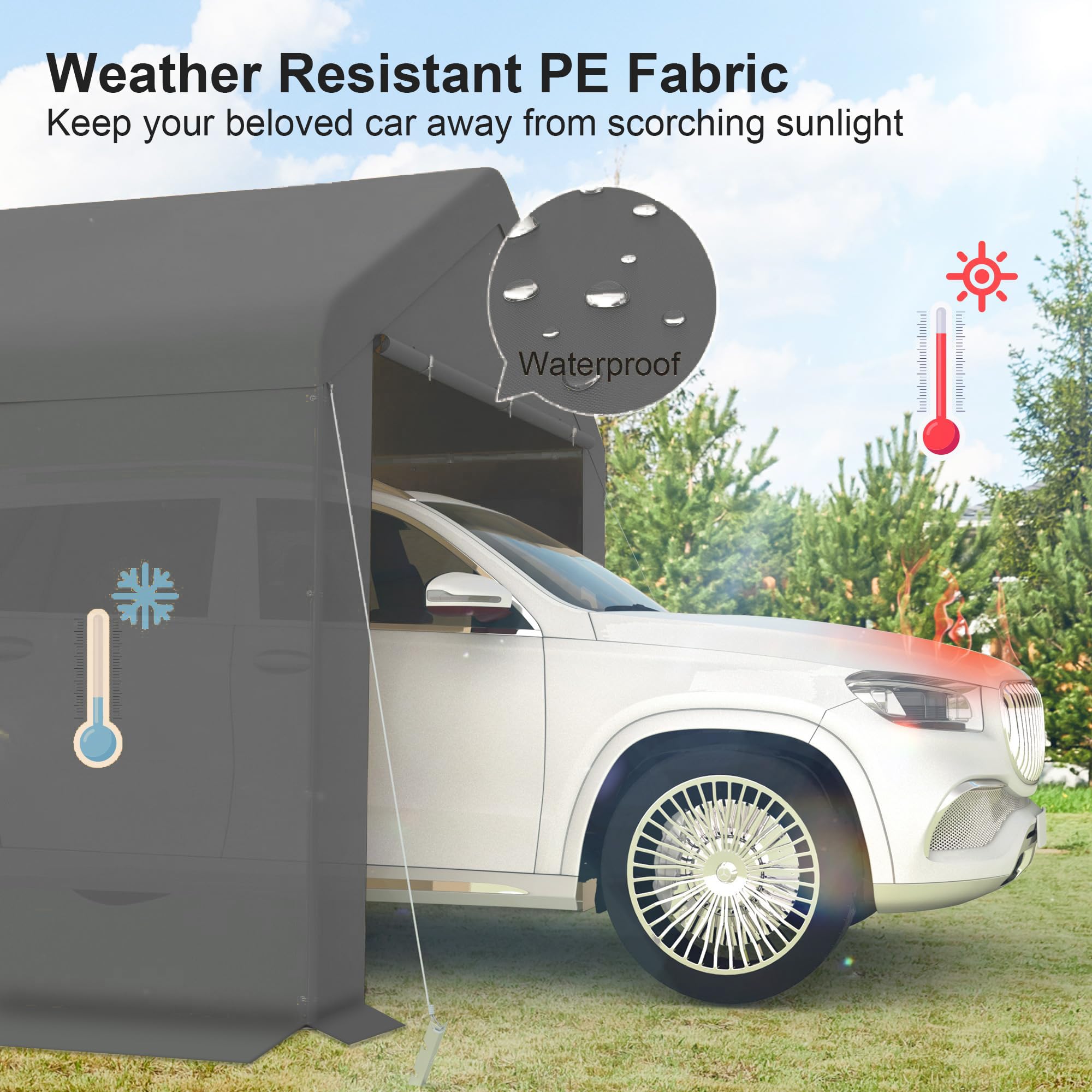 GOJOOASIS 10'x20' Portable Carport Canopy Tent - Waterproof & UV Protected Car Shelter, Portable Garage for Vehicles, Outdoor Storage, Wedding, Garden & Backyard Use (Gray)