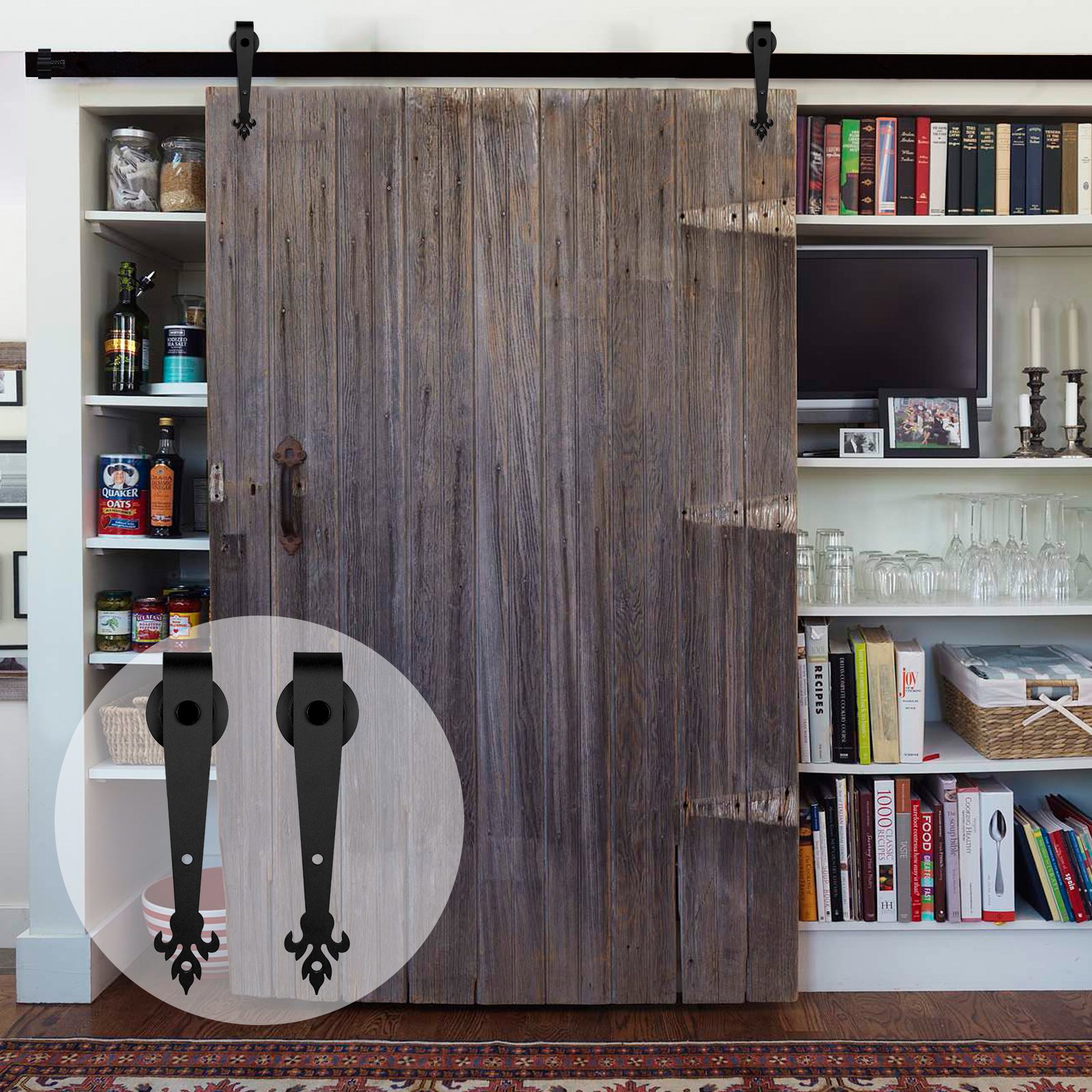 Heavy Duty Sliding Barn Door Hardware Kit 10.5FT/320CM with Industrial Handle - Single Wooden Door System for Doors Up to 63
