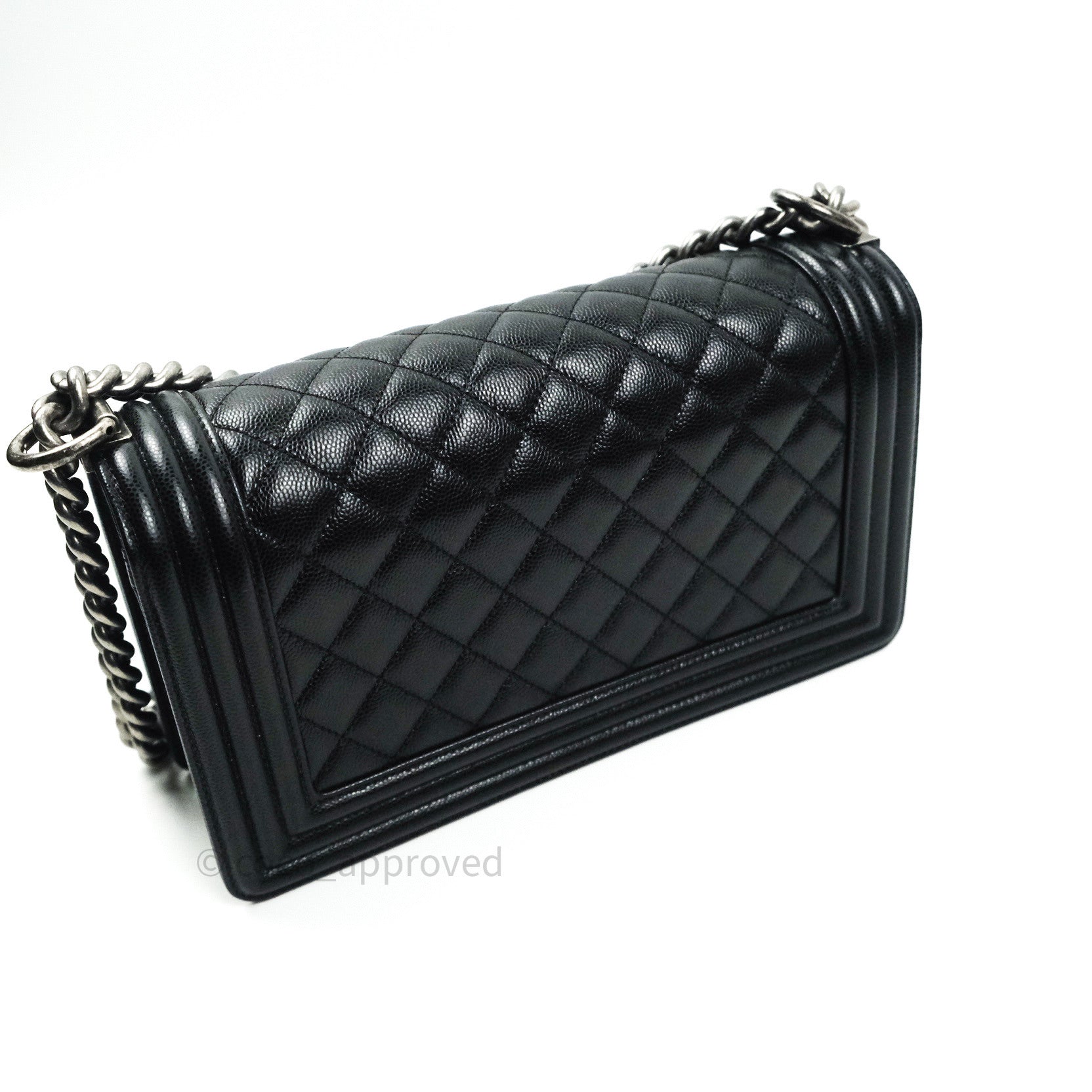 Chanel Boy Quilted Medium Handbag in Black Caviar Leather with Ruthenium Hardware - Perfect for Evening Events & Luxury Fashion Accessories