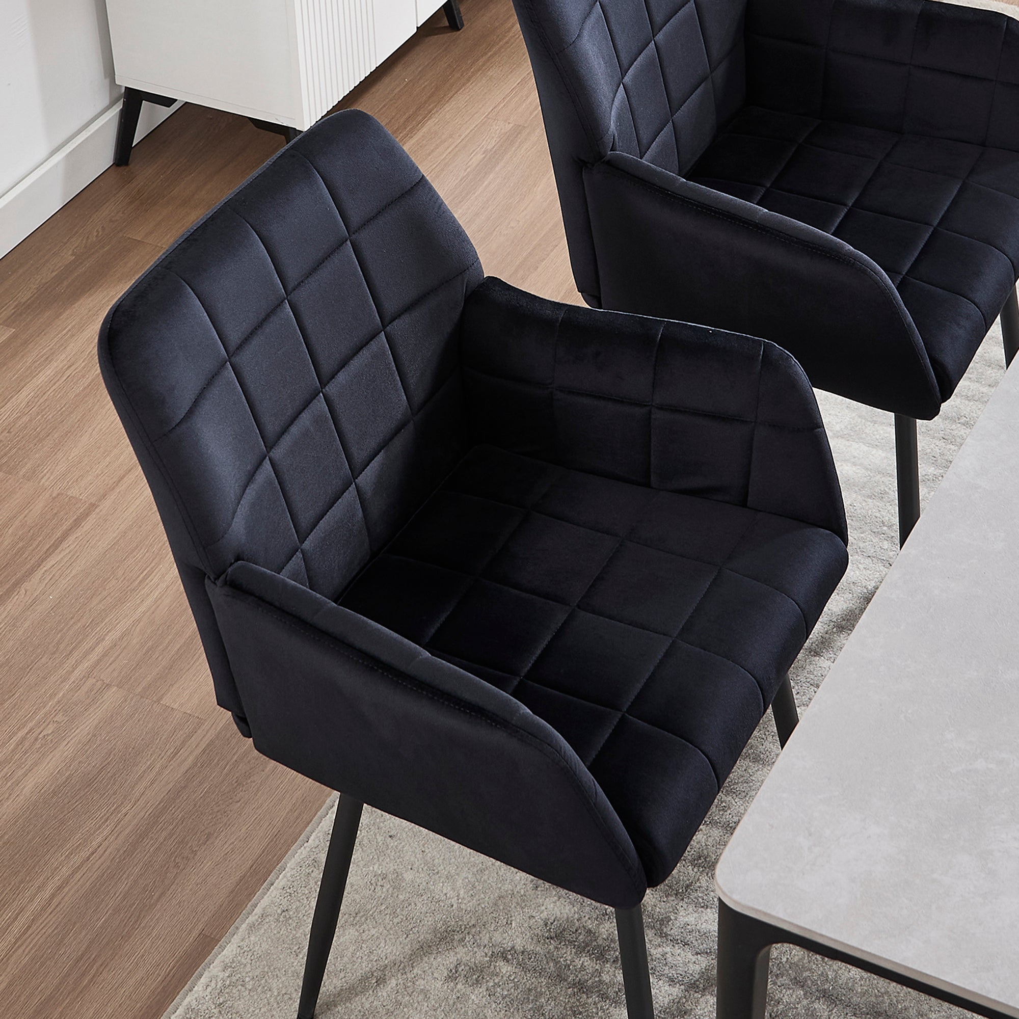 2-Piece Velvet Upholstered Dining Chairs Set with Armrests - Comfortable Kitchen & Living Room Seating - Easy Assembly & Cleaning - Perfect for Home Dining, Entertaining & Small Spaces (Black)
