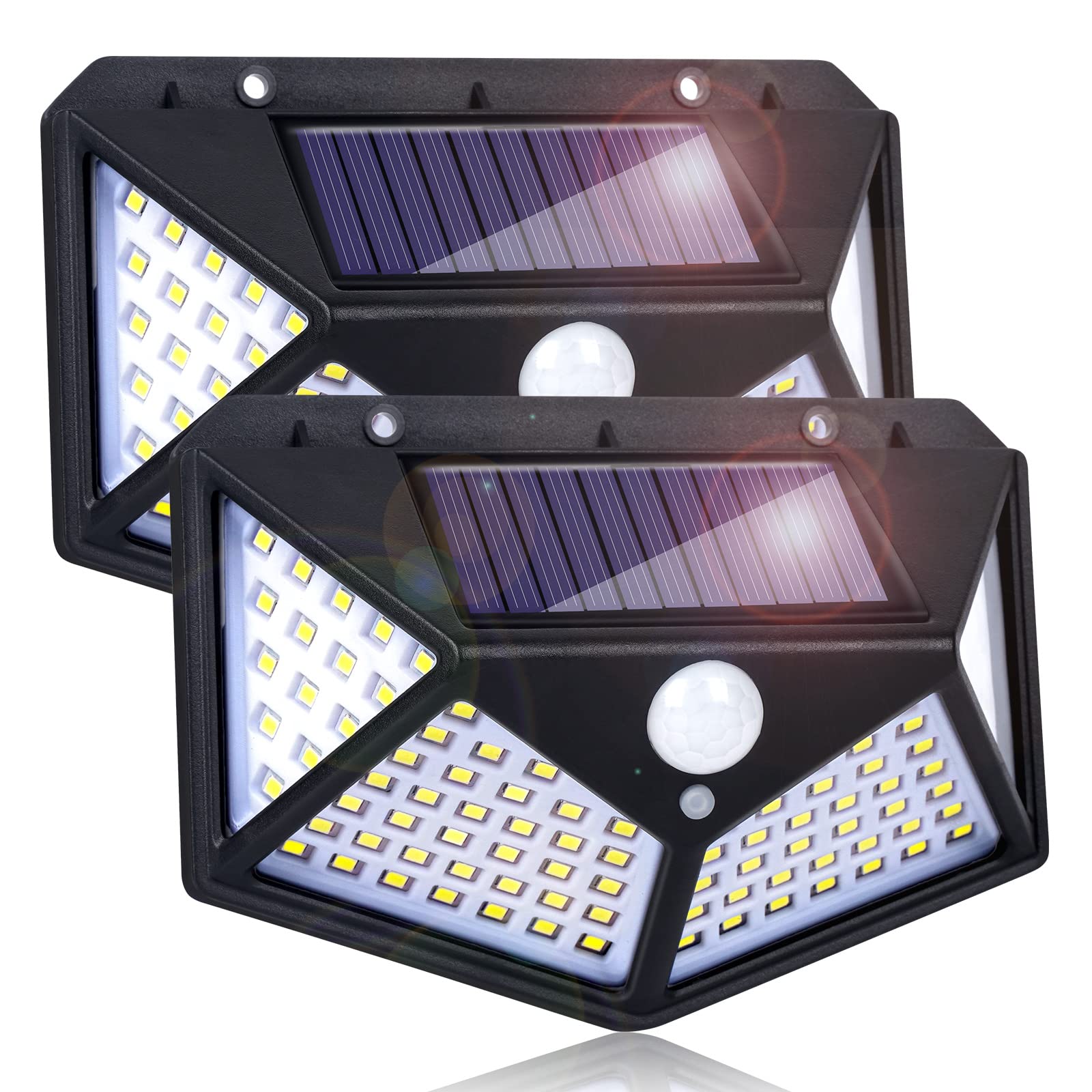 2 Pack Solar Lights Outdoor with Motion Sensor - 100 LED Wireless Wall Lights, 3 Lighting Modes, IP65 Waterproof for Garden, Patio, Pathway & Wall Safety Lighting | Perfect for Backyard, Driveway & Home Security