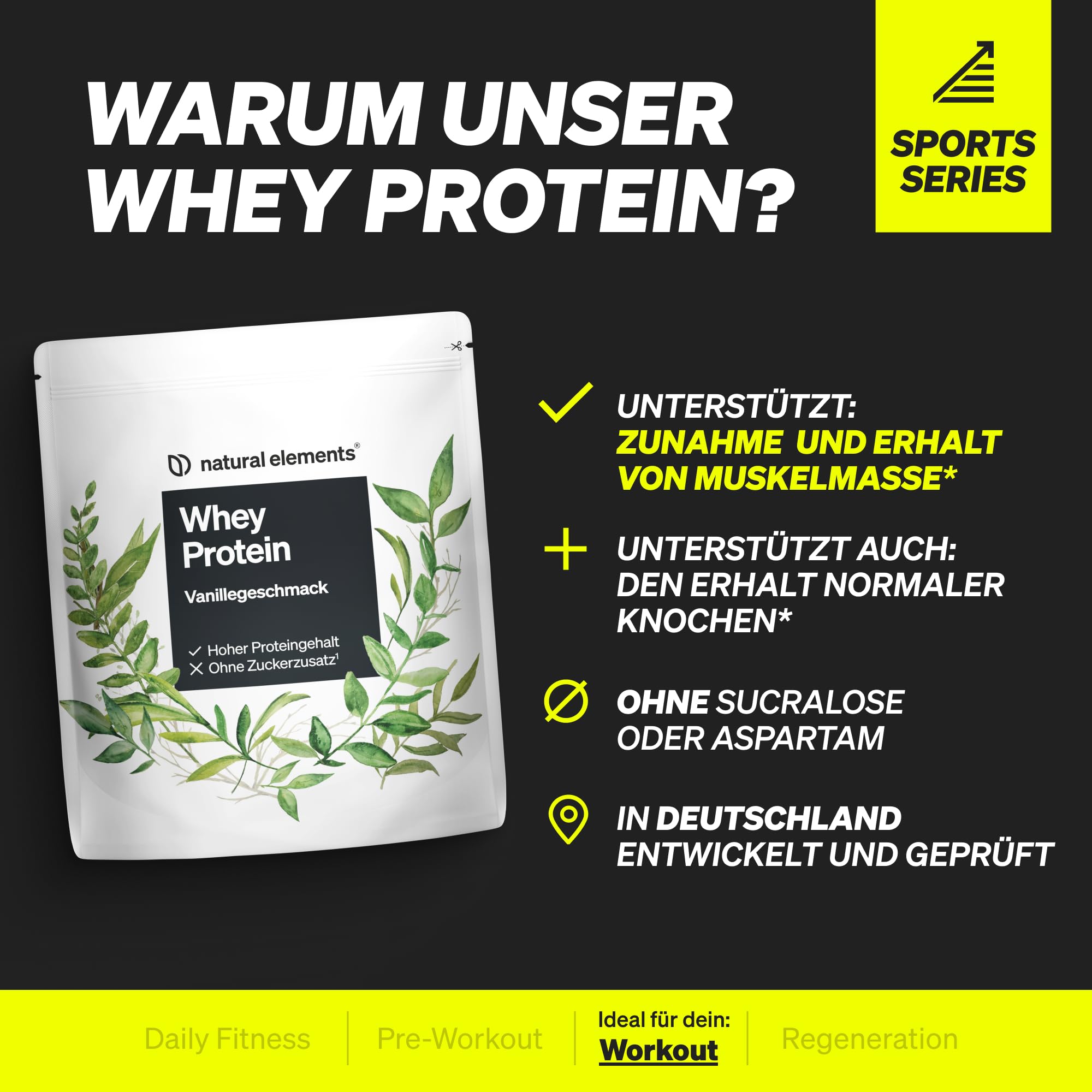 Vanilla Whey Protein Powder - 1kg, 24g Protein Per Serving - Naturally Sweetened, High-Quality & Lab-Tested - Made in Germany - Ideal for Post-Workout Recovery & Muscle Building