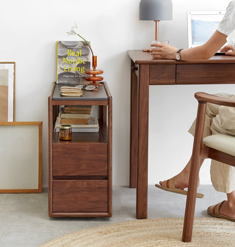 Solid Black Walnut Wood Side Table with Natural Slate Top - Perfect for Living Room, Bedroom, or Office Decor