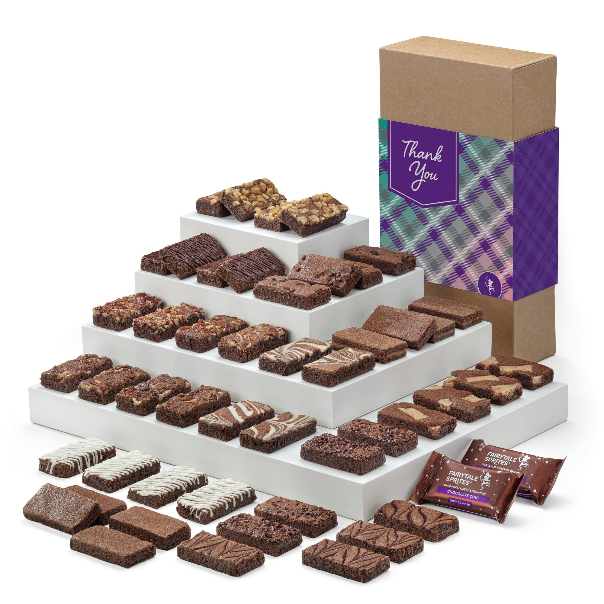 Gourmet Fairytale Brownies Thank You Sprite Gift Basket - 48 Individually Wrapped 3x1.5 Inch Snack-Size Chocolate Brownies - Perfect for Corporate Gifts, Birthday Presents & Holiday Treats