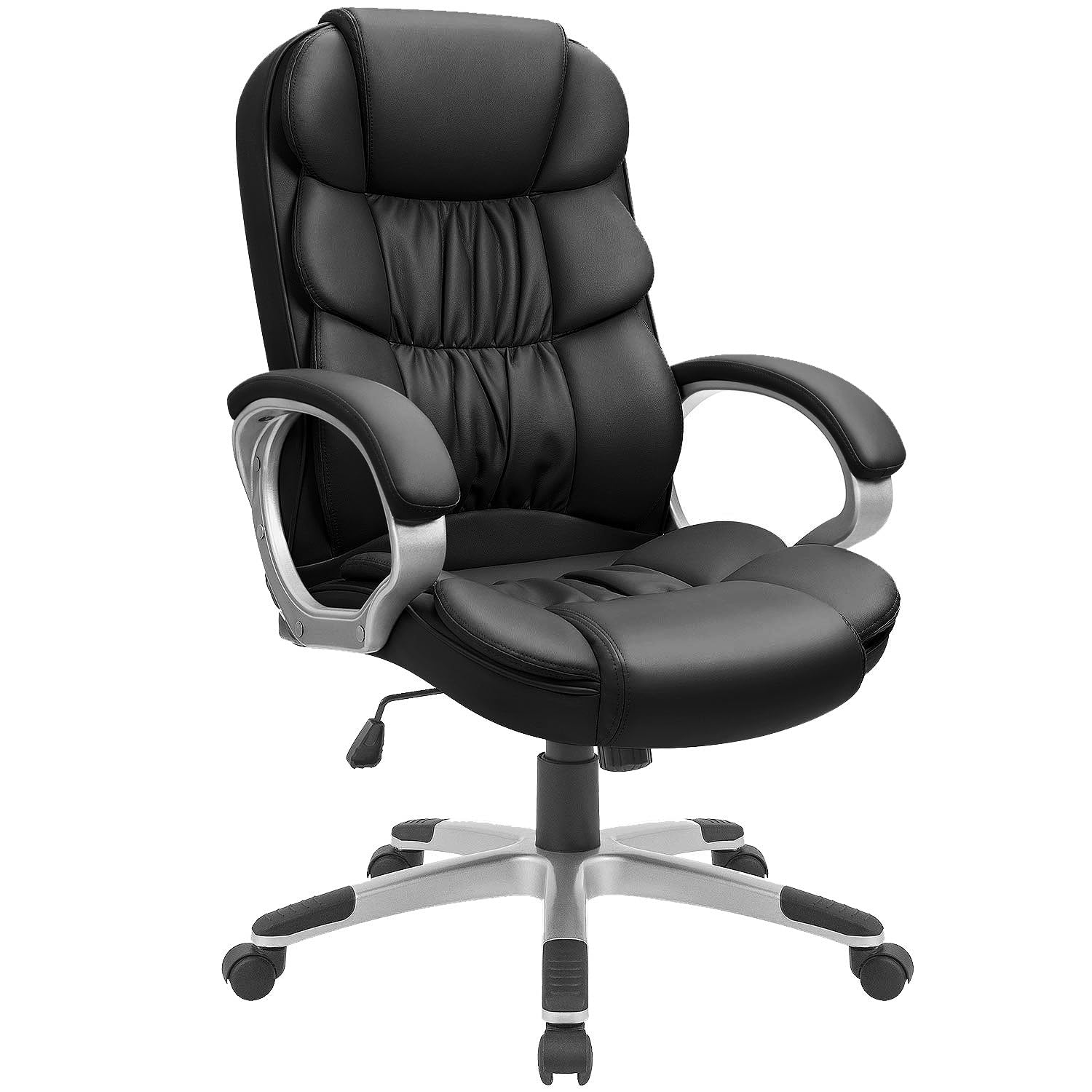 GUNJI Ergonomic Office Chair - High Back PU Leather Executive Desk Chair with Adjustable Height, Swivel & Lumbar Support - Modern Computer Chair for Home & Office Workspace (Black)