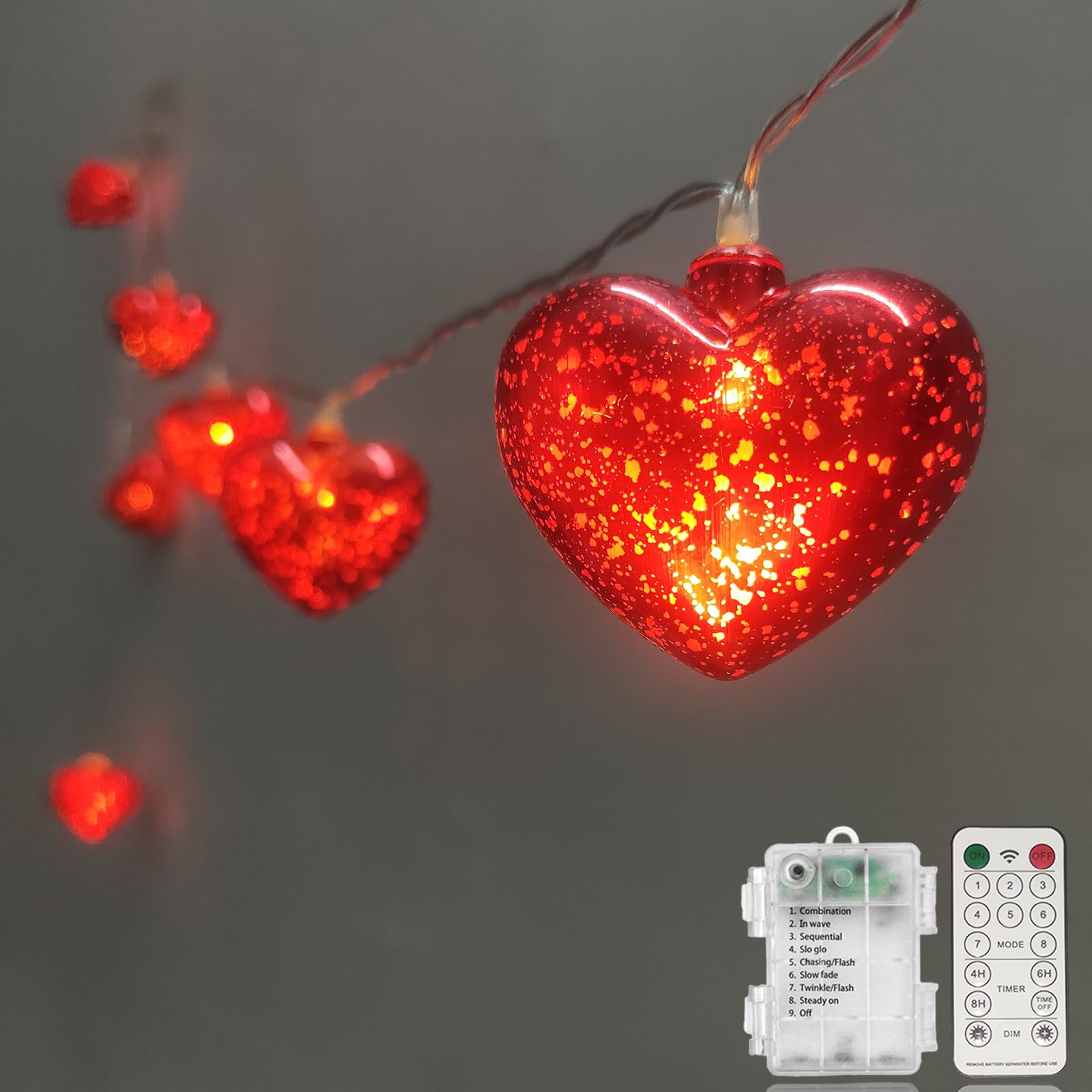 10 LED Valentine Heart String Lights - 6.8Ft Battery Powered with Remote Timer | Romantic Decor for Wedding, Christmas, Bedroom, Party & Valentine's Day | Indoor Heart Lights for Home Decor & Special Occasions