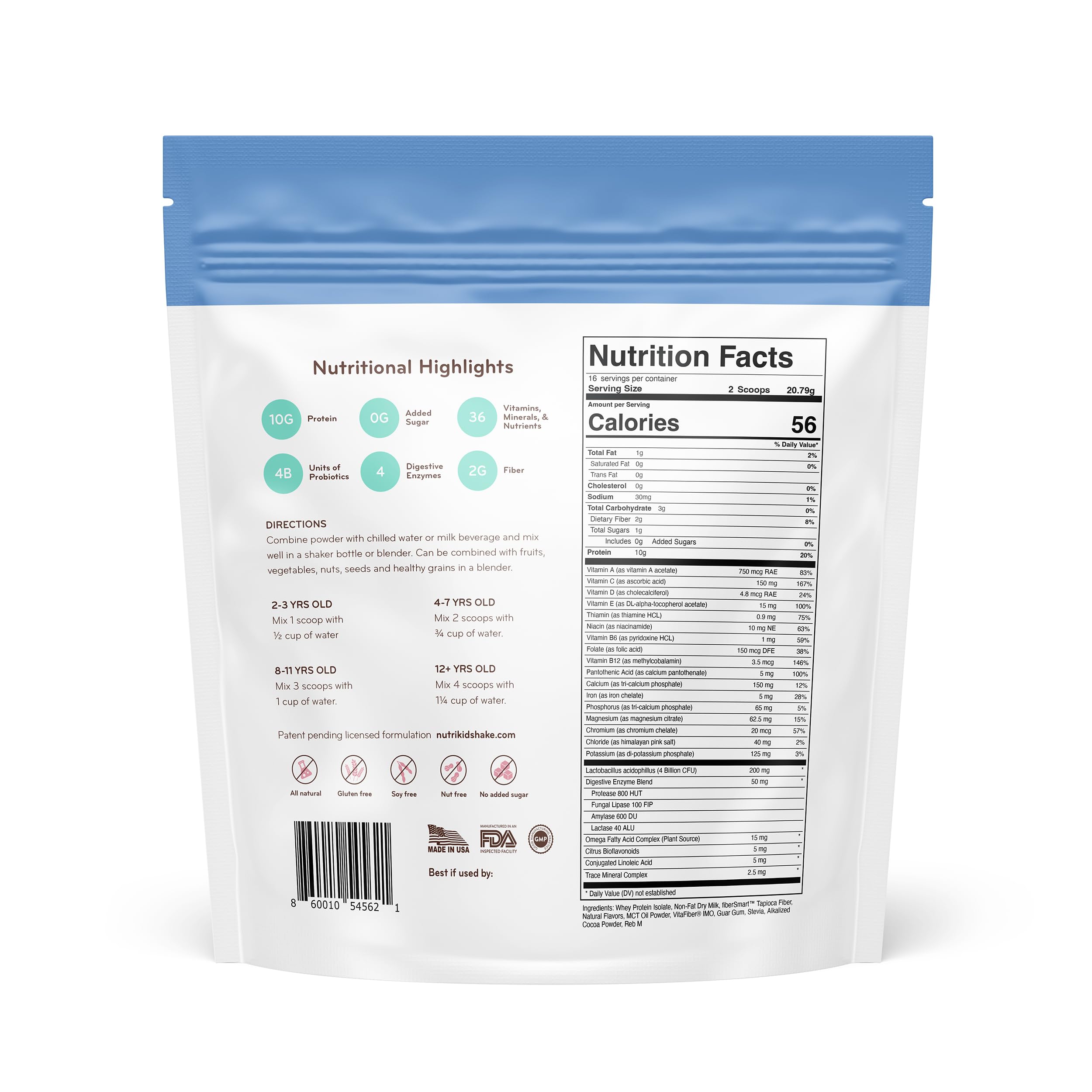 Kids Protein Powder Shake with 36 Vitamins & 10g Whey Protein | Weight Gain Drink Mix for Children | Digestive Enzymes & Probiotics | Healthy Growth Snack (12.25 oz) - Perfect for Breakfast, After-School Snacks & Picky Eaters