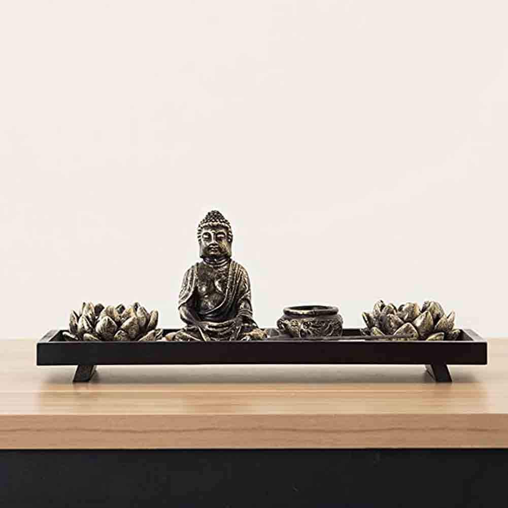 Zen Buddha Candle Holder - Wooden Feng Shui Statue with Sand Tray for Incense & Meditation | Home Decor Gift for Yoga Room, Office Desk & Spiritual Space