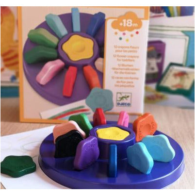 12 Non-Toxic Flower-Shaped Crayons for Toddlers - Safe & Fun Coloring Tools for Kids Art, Preschool Learning & Creative Play