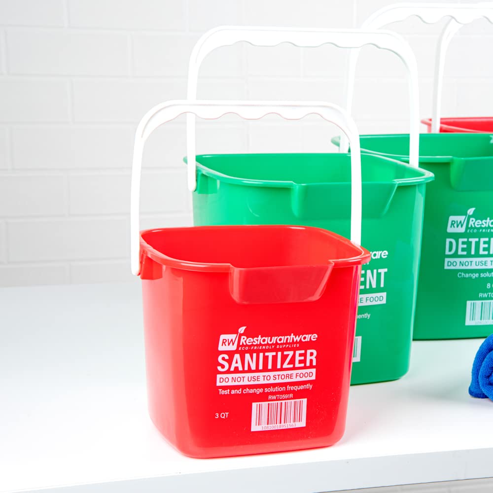 Restaurantware RW Clean 3 Quart Plastic Cleaning Buckets with Measurements - 10 Pack Square Detergent Buckets with Built-In Spout & Handle for Home, Commercial, or Restaurant Use - Ideal for Mopping, Car Washing, and Household Cleaning