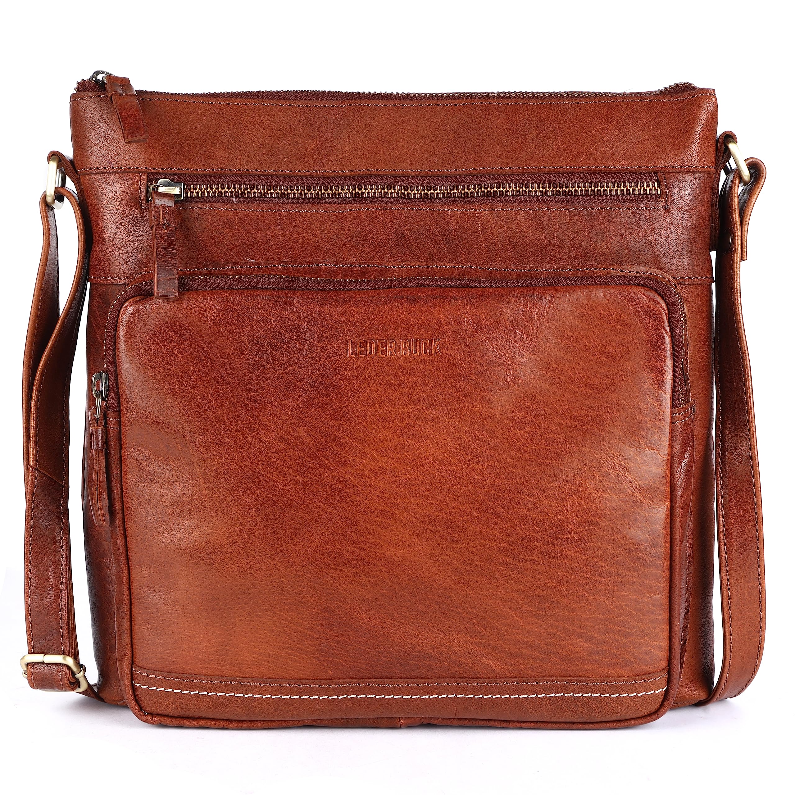 Premium Genuine Leather Women's Crossbody Bag - Olga Large Soft Triple Zip Sling Shoulder Purse for Work, Travel & Everyday Use