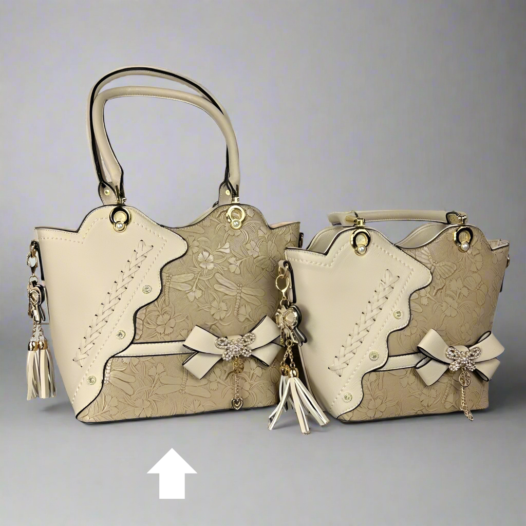 Elegant Italian Two-Handle Handbag with Dragonfly, Floral, and Bow Design - Perfect for Women's Daily Use, Work, and Special Occasions