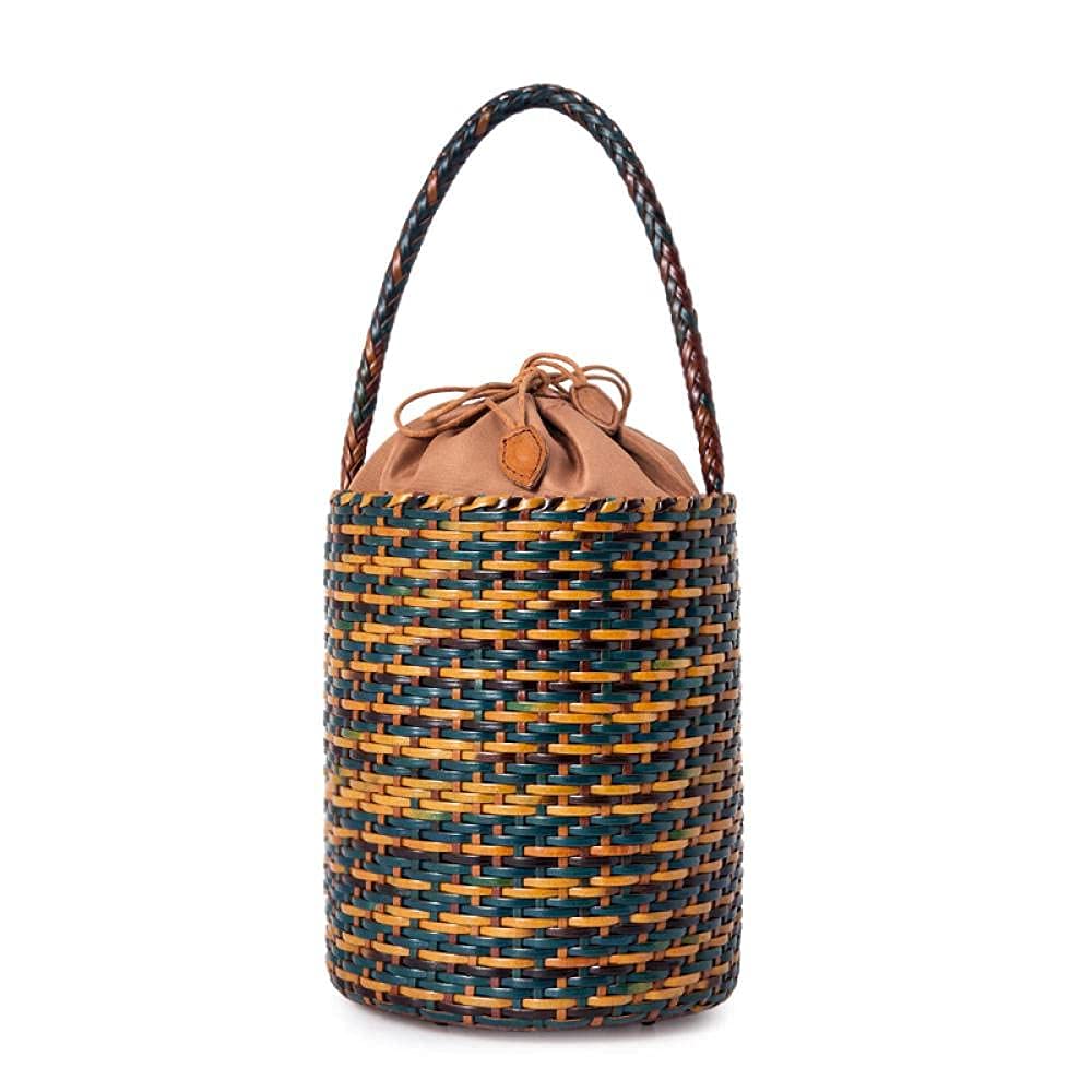 Stylish Women's Woven Shoulder Bag - Ethnic Round Bucket Tote with Hollow Weave Design (17X20cm) - Perfect for Beach, Shopping & Boho Fashion Outfits
