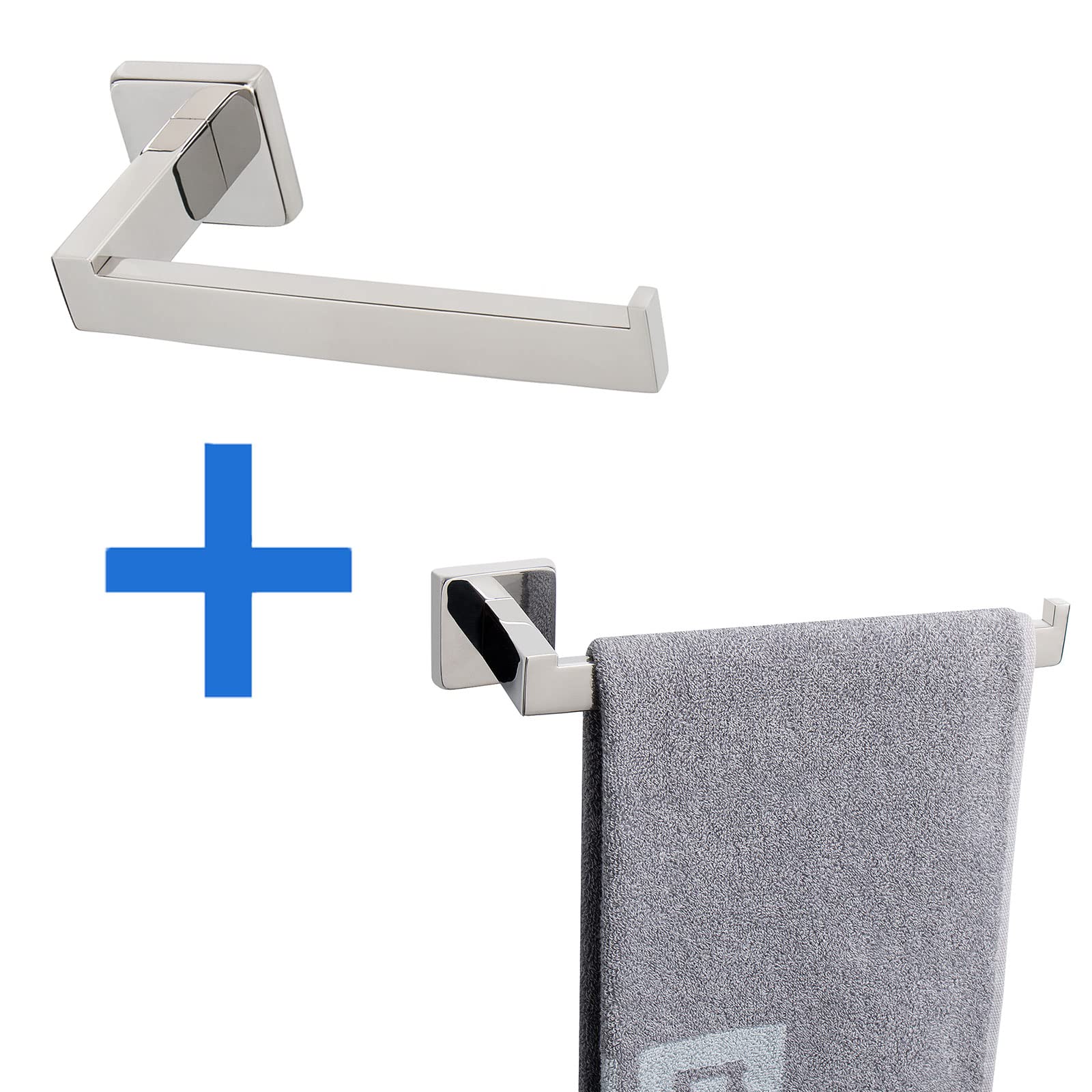 Premium SUS304 Stainless Steel Square Hand Towel Holder & Toilet Paper Holder Set - Rustproof Wall Mounted Bathroom Accessories for Kitchen, Washroom (Chrome Finish) - Perfect for Modern Home Decor & Space Saving Storage