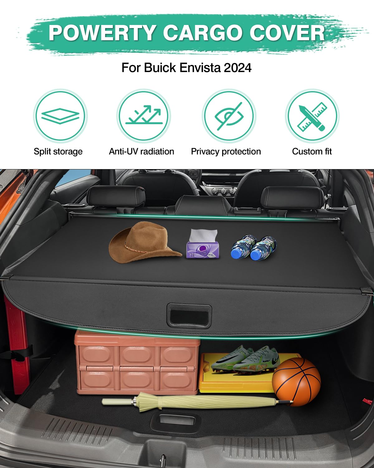 2024 Buick Envista Retractable Cargo Cover - Black Trunk Shade Protector for Luggage & Storage | Durable Car Accessories for Road Trips, Grocery Hauling & Pet Transport