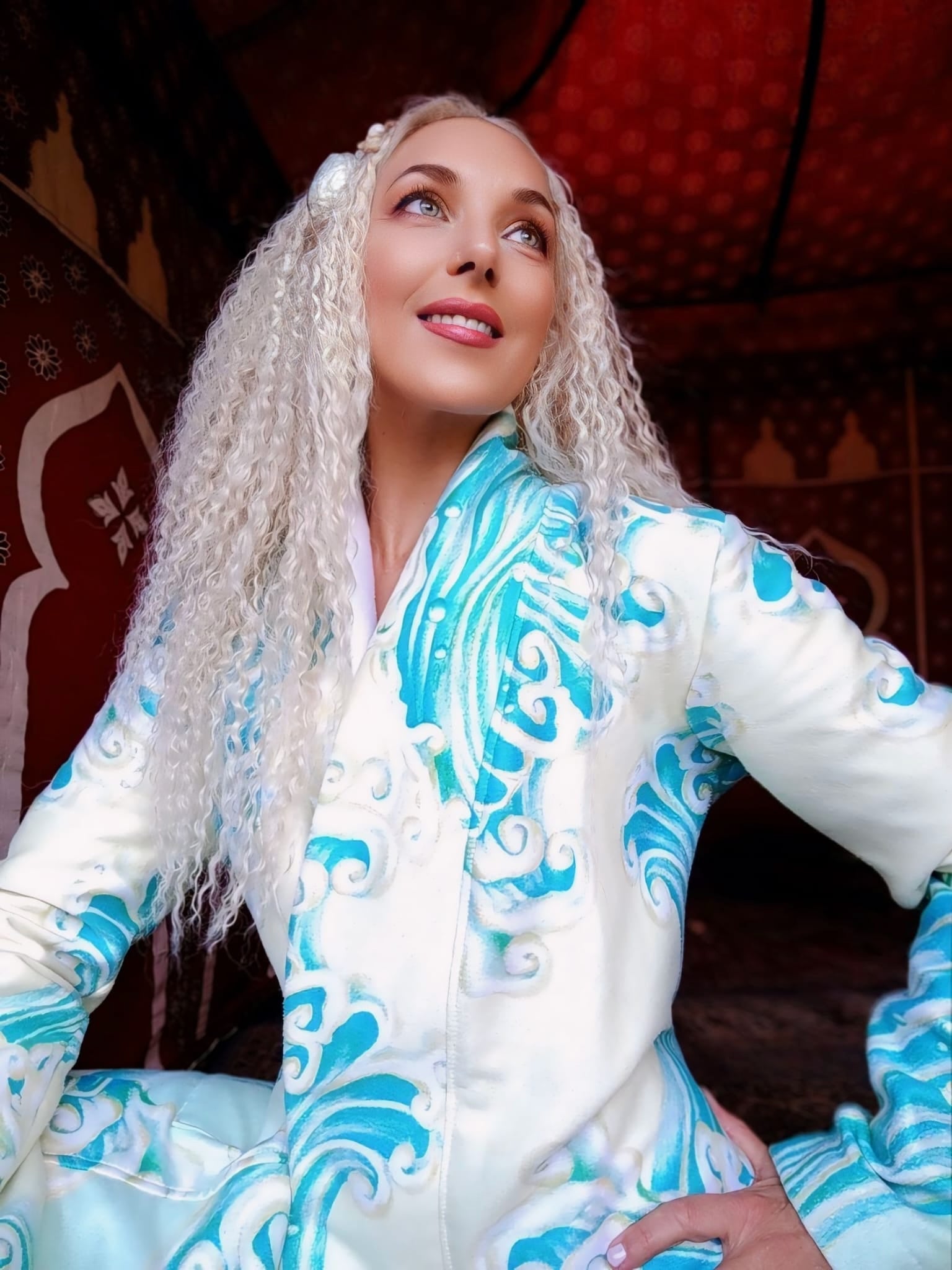 Hannah Mermaid Golden Wave Luxury Terry Robe for Women - Soft Bathrobe with Pockets - Perfect for Spa, Beach Cover-Up, and Relaxing at Home