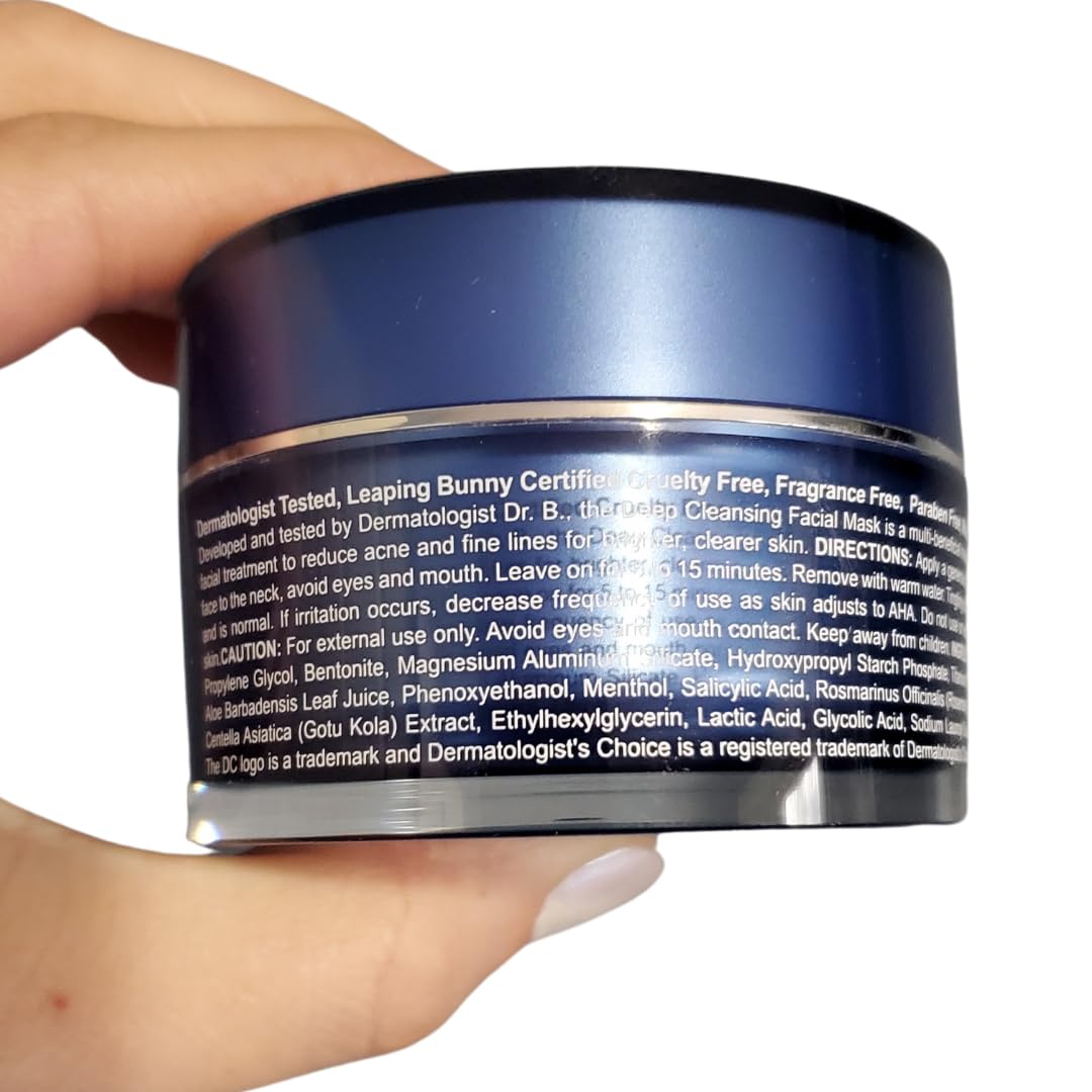 Dermatologist-Recommended Deep Cleansing Clay Face Mask with AHAs & BHAs - Exfoliating Facial Mask for Acne Reduction & Skin Texture Improvement - Natural Medical-Grade Skincare | Perfect for Daily Detox & Spa Night Routine