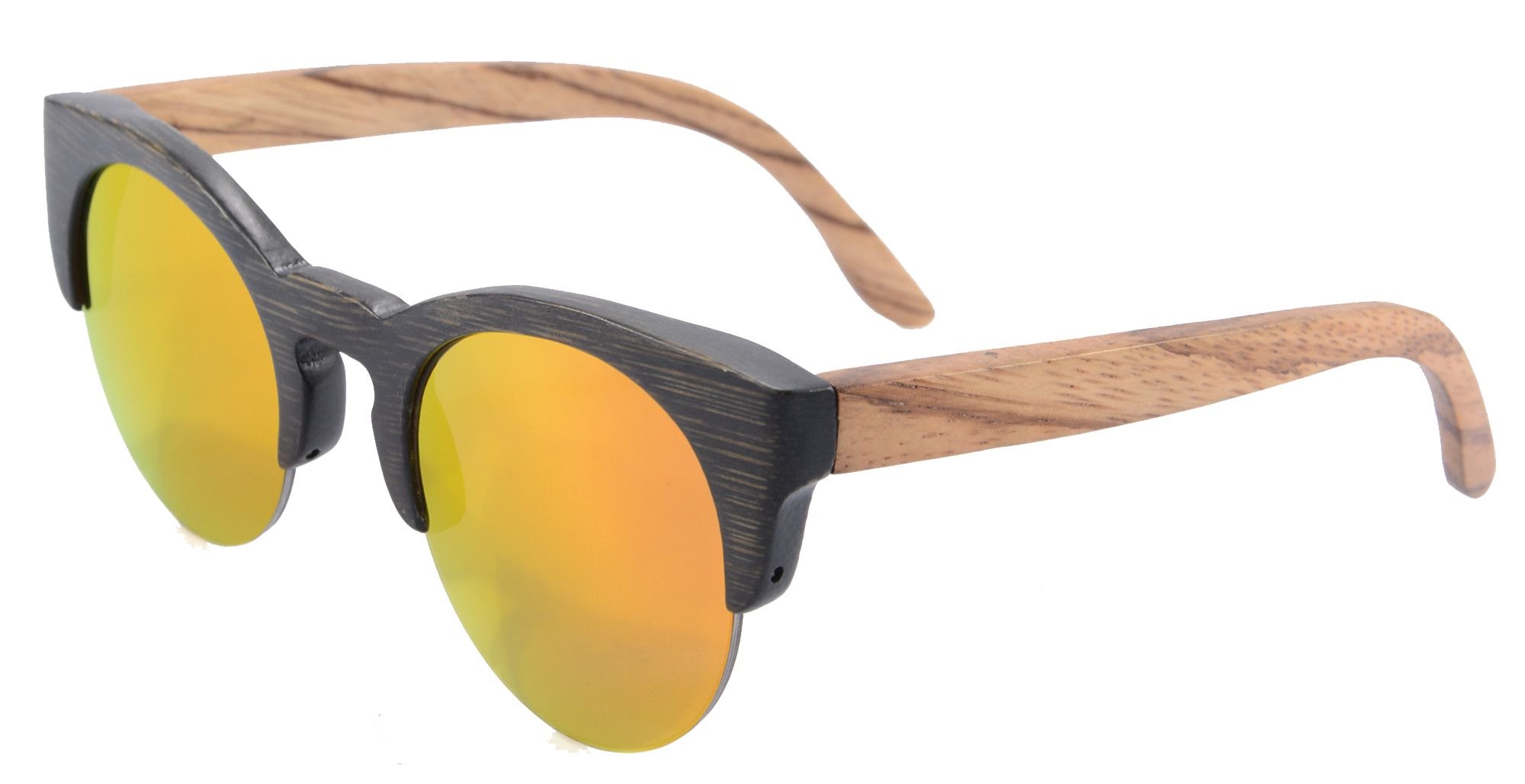SHINU Retro Round Bamboo Frame Sunglasses - Semi-Rimless Wooden Sunglasses for Men & Women - Lightweight Polarized UV Protection - Fashionable Zebra & Gold Color Options - Perfect for Beach, Driving, and Outdoor Activities