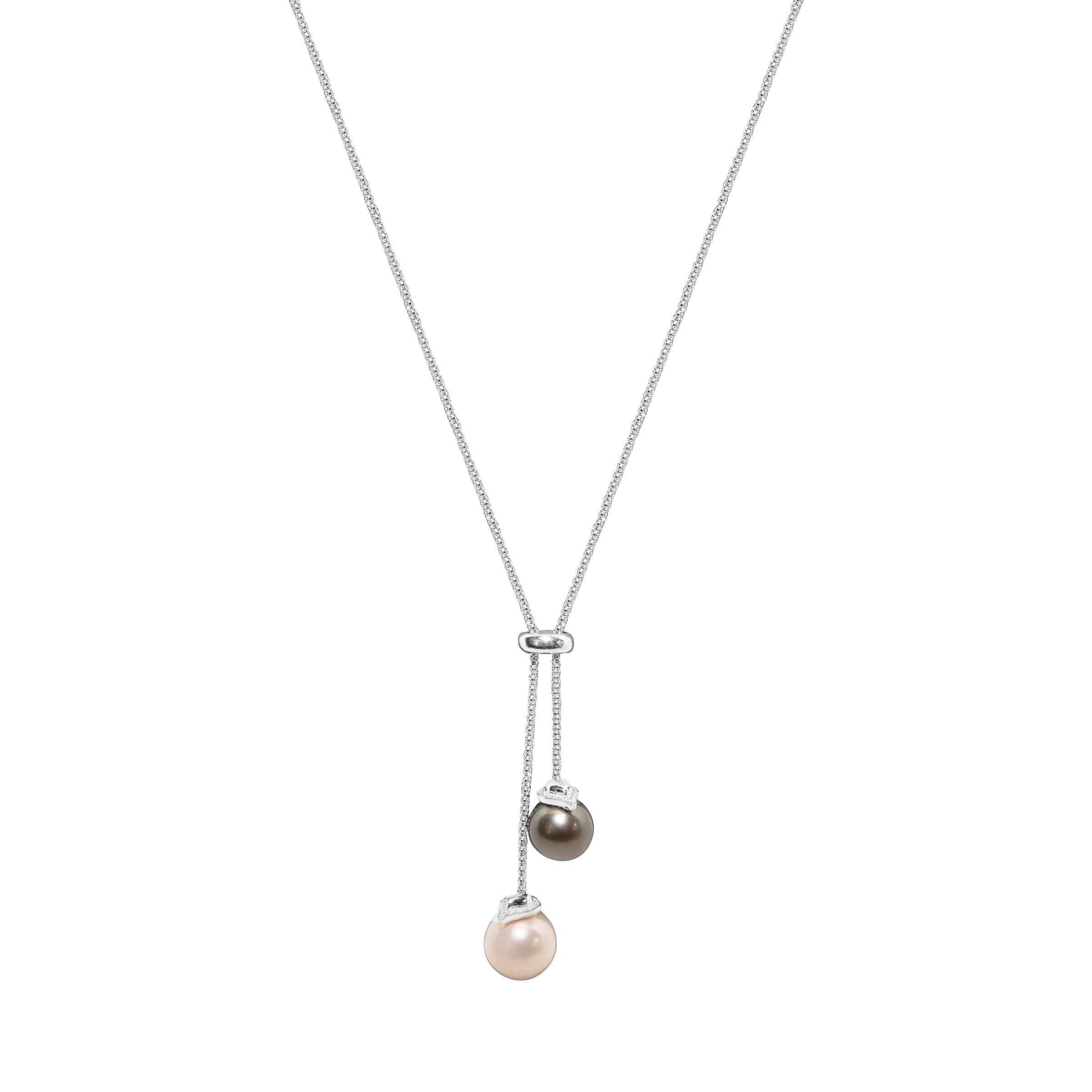 Adjustable Silver & Tahitian Pearl Duette Necklace - Elegant Layered Pearl Jewelry for Women, Perfect for Weddings, Parties & Everyday Wear