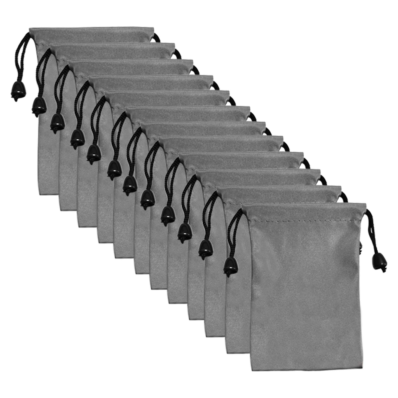 Waterproof Drawstring Bags Set - 12 Pcs Small Grey Storage Pouches (9x13CM) for Travel, Gym, Jewelry & Cosmetics Organization - Reusable Cloth Bags & Ditty Pouch Wrap Storage