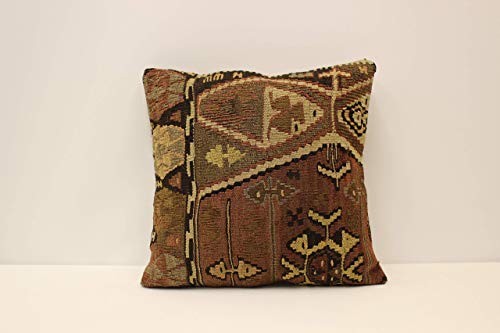 Handmade Kilim Pillow Cover 18x18 Inches - Bohemian Sofa Cushion, Decorative Throw Pillow for Living Room, Bedroom & Boho Home Decor