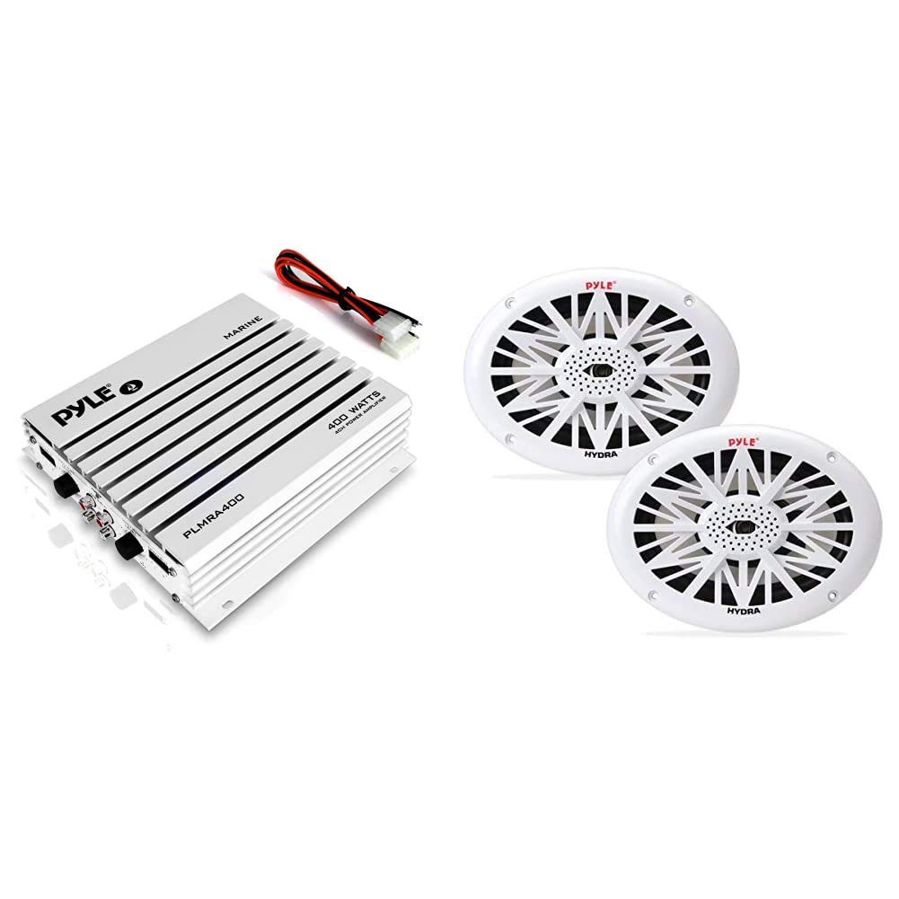 Pyle Hydra Marine Amplifier & 6x9 Inch Dual Marine Speakers - 2 Way Waterproof Weatherproof Outdoor Stereo Sound System 260W (1 Pair, Black) - Perfect for Boats, RVs, and Outdoor Adventures