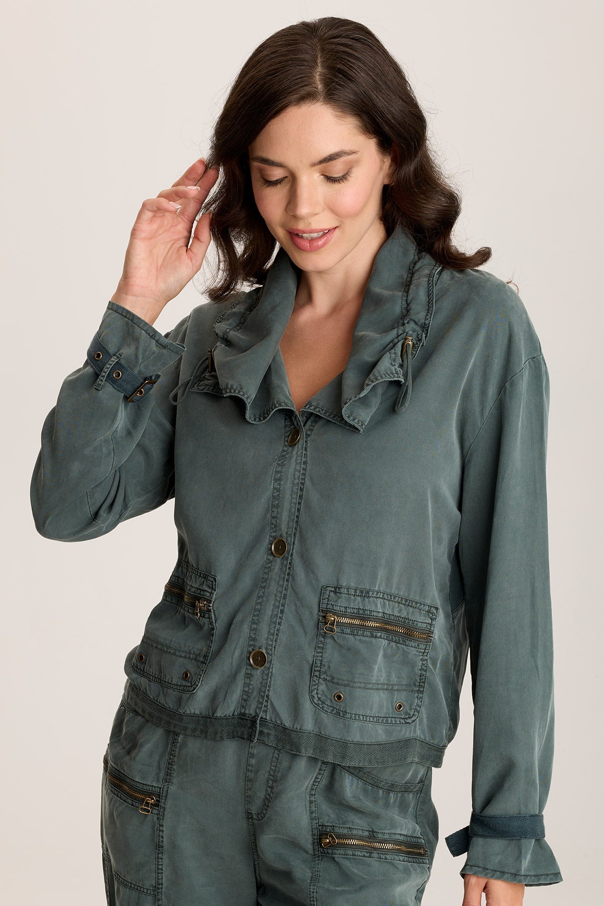 Oziel Men's Twill Utility Jacket with Adjustable Drawstring Collar - Lightweight Outdoor Workwear for Hiking, Camping & Casual Wear