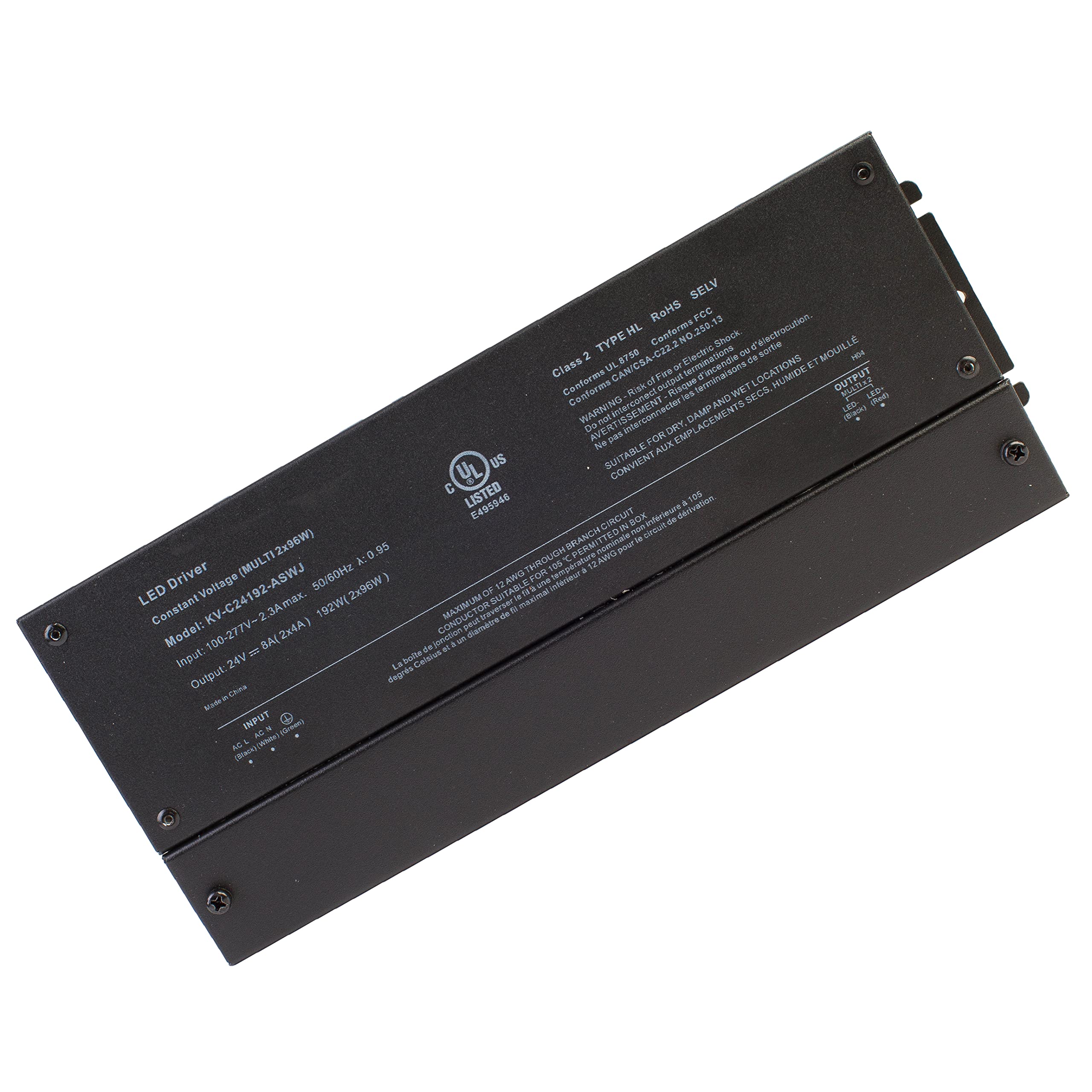 UL Listed 24V 192W LED Power Supply Driver - Class 2 Multi-Channel Output (96W x2) for LED Strip Lights - Perfect for Under Cabinet, Kitchen Lighting, and Tape Module Applications