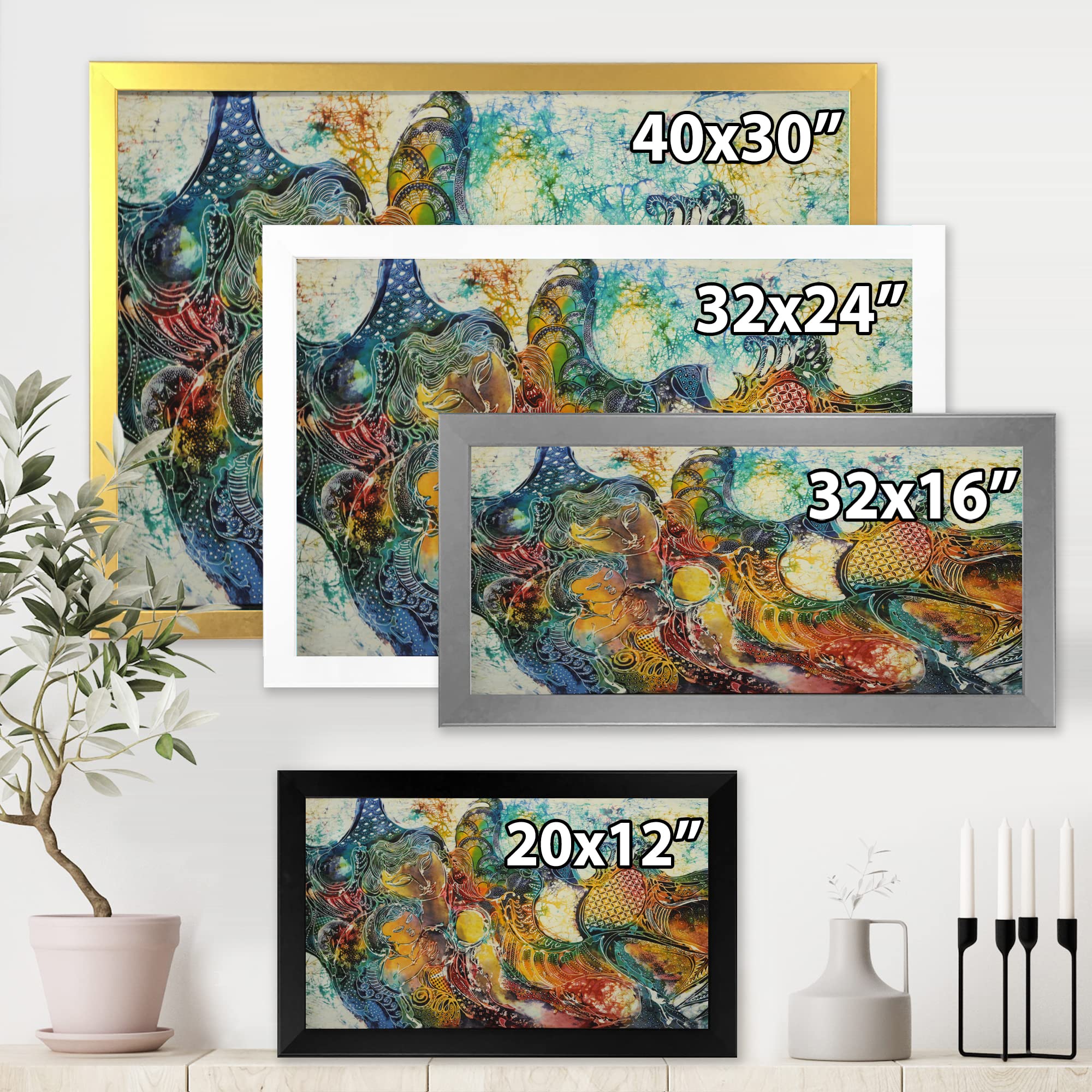 DesignQ Modern Framed Wall Art - Mother and Child Batik Painting - Perfect for Nursery, Living Room & Home Decor