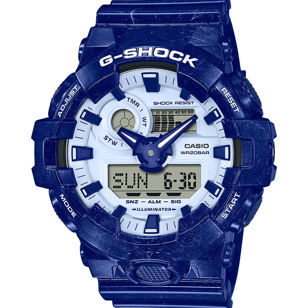 Casio G-Shock GA700BWP-2A Blue and White Pottery Digital Sport Watch - Durable Shock Resistant for Outdoor Activities, Running & Workout