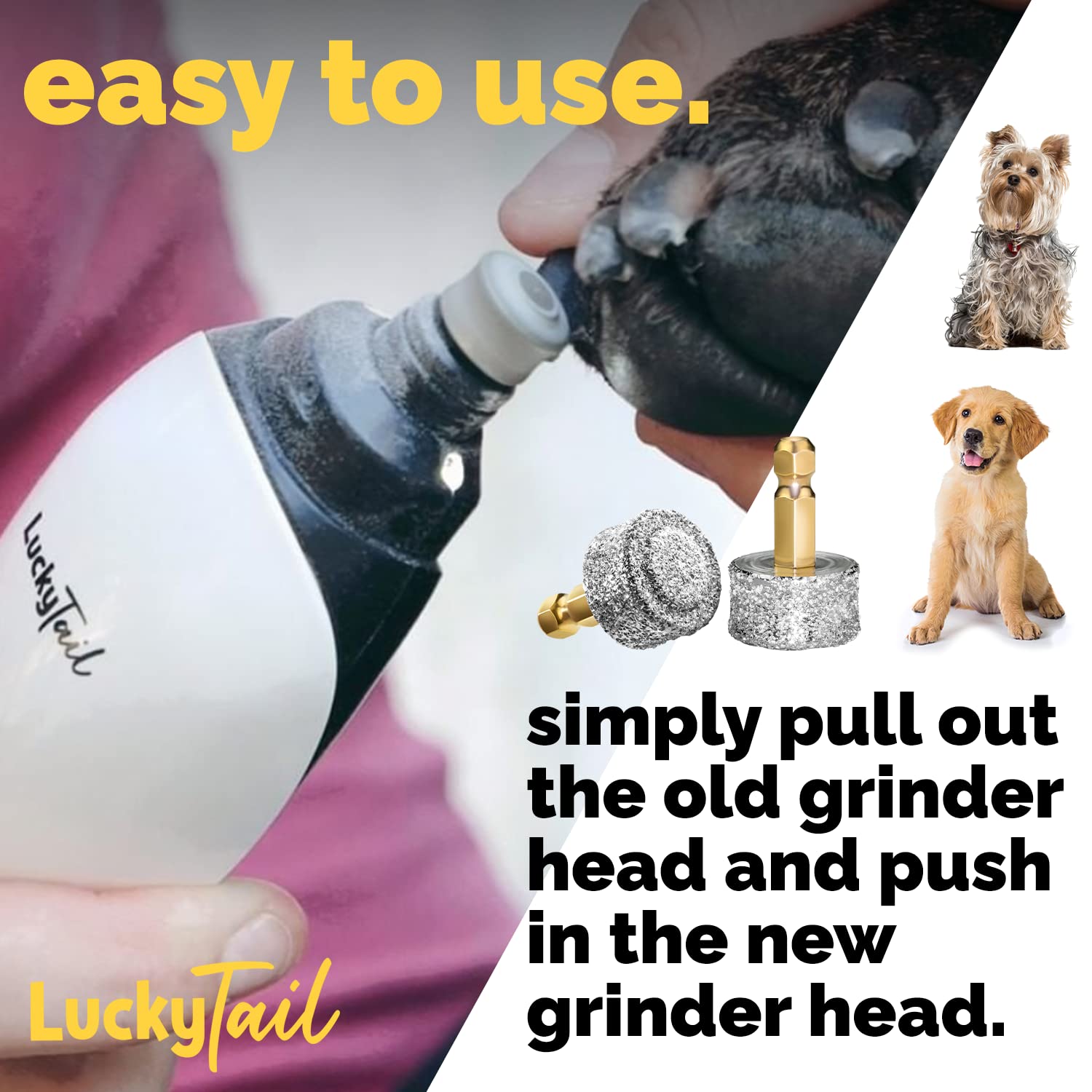 LuckyTail Dog Nail Grinder with Diamond Tip - Replacement Head for Small Medium Large Dogs - Professional Pet Grooming Tool Kit - 1 Pack - Perfect for At-Home Nail Trimming & Pet Spa Days