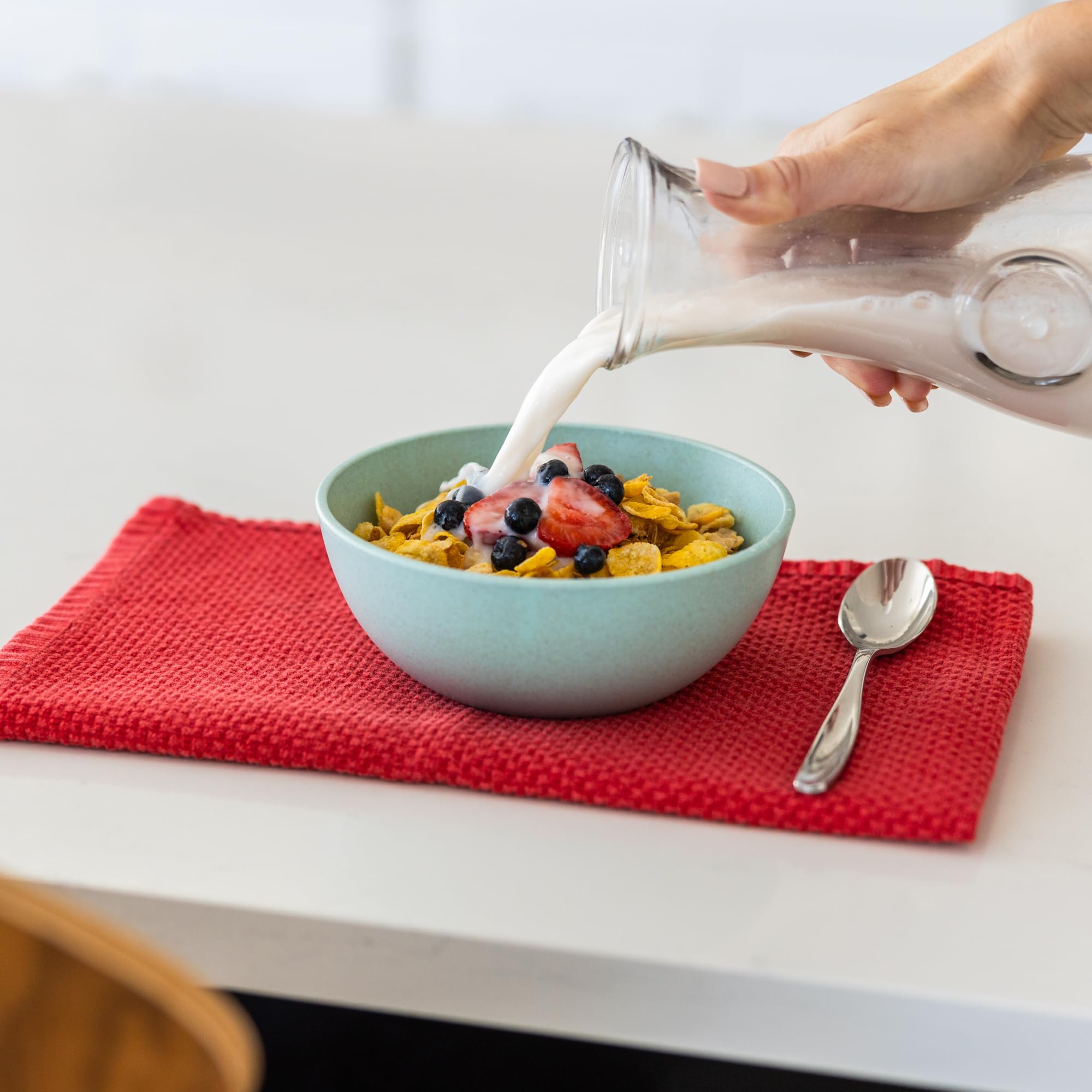 Premium 16-Piece Wheat Straw Dinnerware Set for 4 - Eco-Friendly Plates & Bowls (Dinner, Dessert, Pasta, Cereal) | Microwave Safe, BPA-Free | Perfect for RV Camping, Picnics & Outdoor Dining - Seascape Design