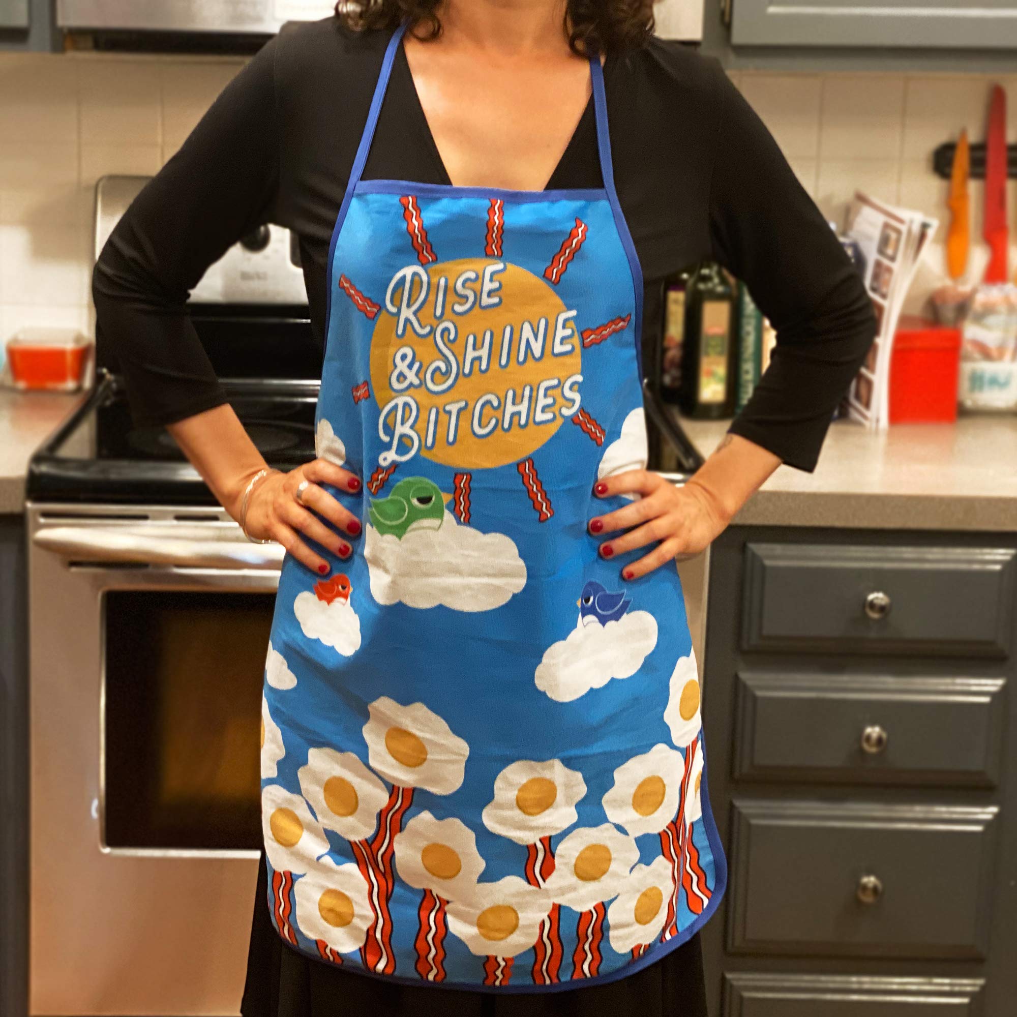 Funny Bacon and Eggs Graphic Kitchen Towel - Rise And Shine Bitches Humor - Perfect for Breakfast Lovers & Coffee Mug Gifts