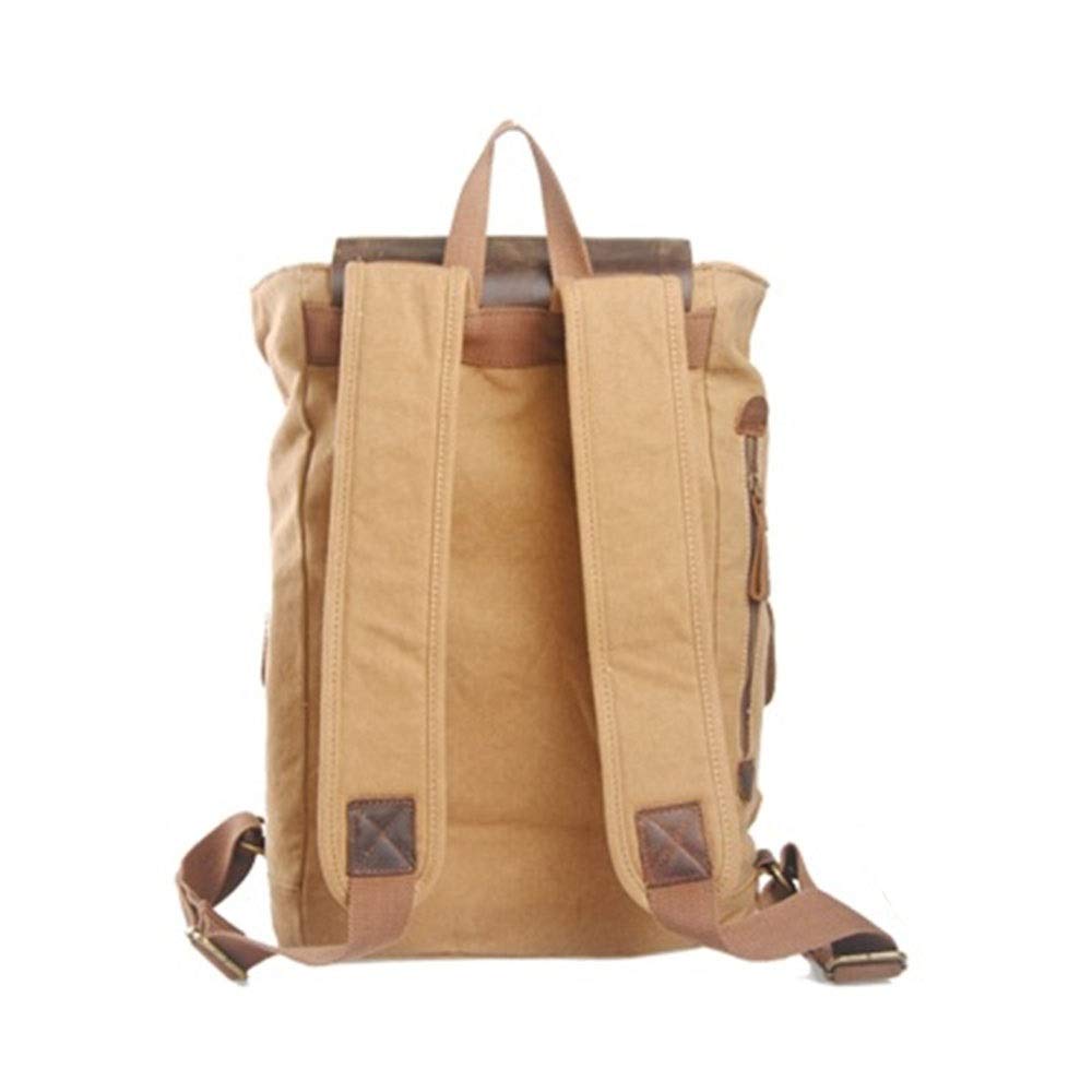 MING-MCZ Fashion Crayon Canvas Cotton Drawstring Backpack - Durable School Backpack with Leather Patch, Large Capacity Casual Bag (Khaki, Size S) - Perfect for School, Travel & Everyday Use