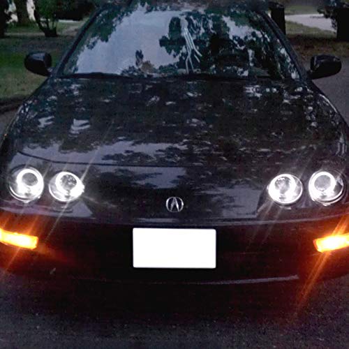 Spec-D Tuning Chrome Halo Projector Headlights with Amber Bumper Lights for Acura Integra - Upgrade Your Ride with Stylish LED Lighting for Night Driving & Street Racing