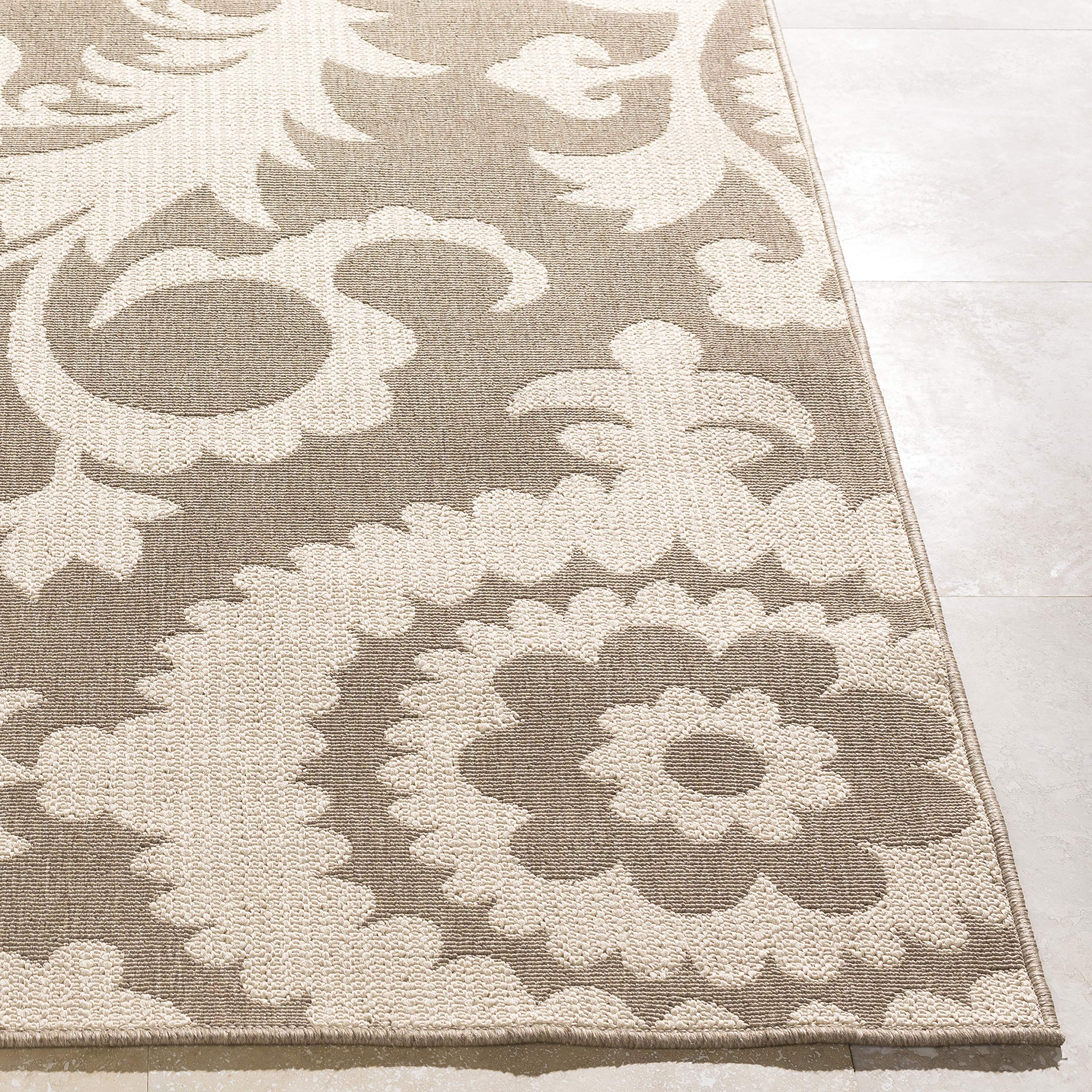 Premium Alysia Beige and Cream Indoor/Outdoor Round Area Rug 8'9