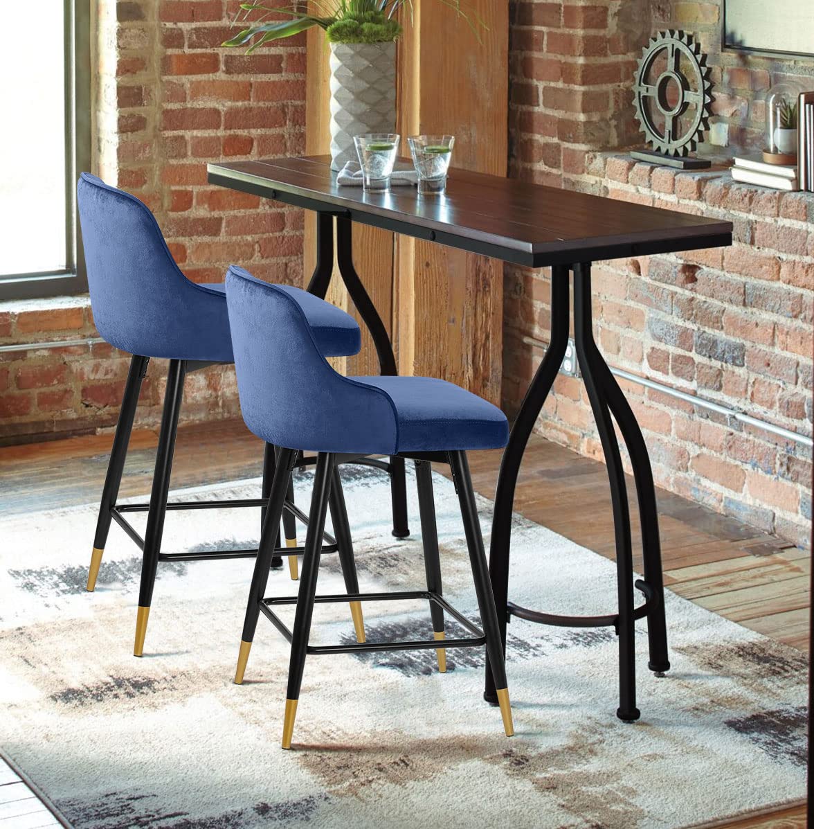 Swivel Bar Stool Set of 2 - 25.6 Inch Counter Height Stools with Low Back & Velvet Upholstery - Heavy Duty Metal Frame Bar Chairs for Kitchen Island, Dining Room, Patio - Royal Blue - Perfect for Entertaining & Casual Dining